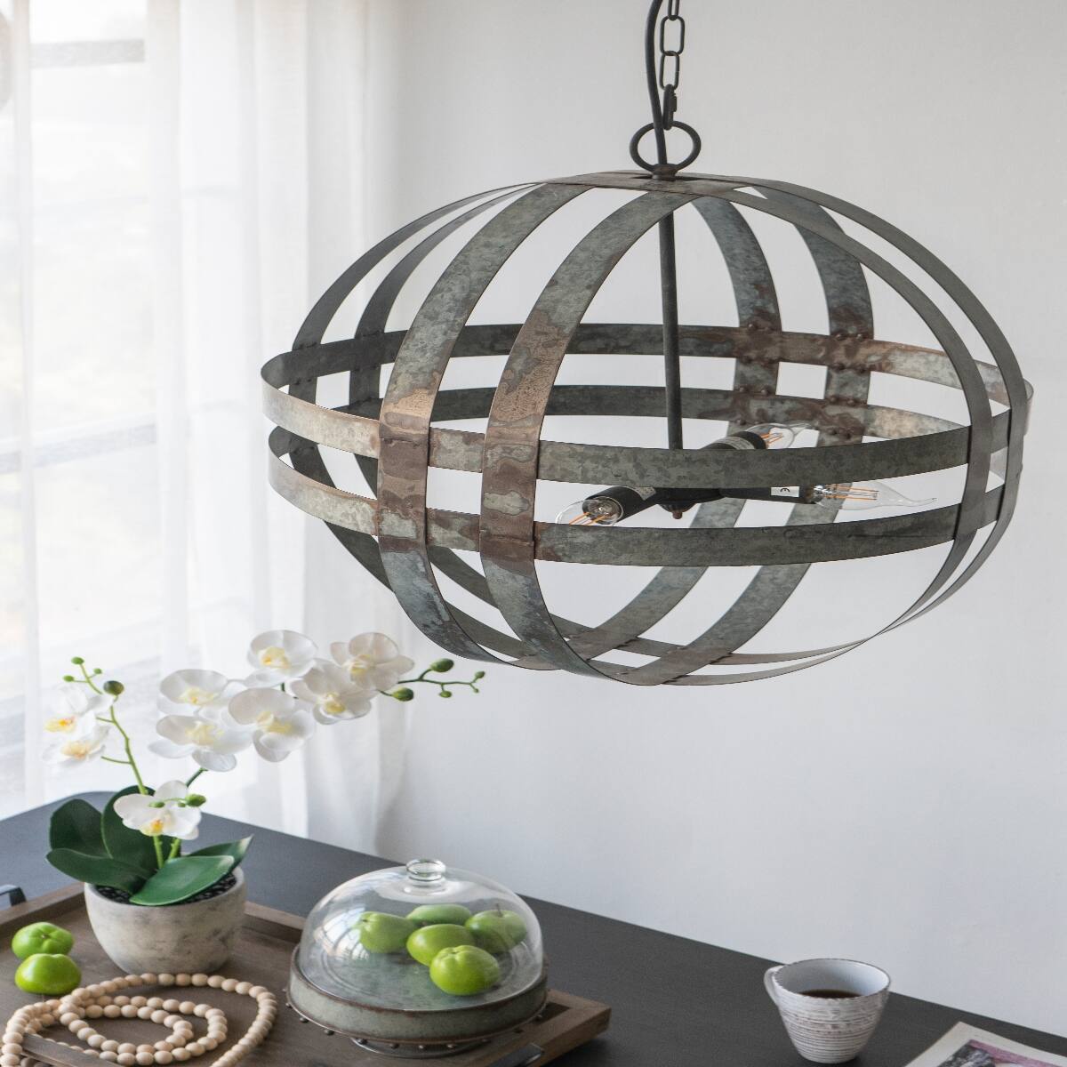 Alt View 1. Loheer - Loheer 4-Light Galvanized Steel Chandelier with Adjustable Chain, Antique Silver.