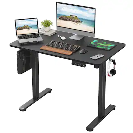 Front. GOODSILO - Electric Standing Desk Adjustable Height Sit Stand Home Office Desk with Splice Board - Black.