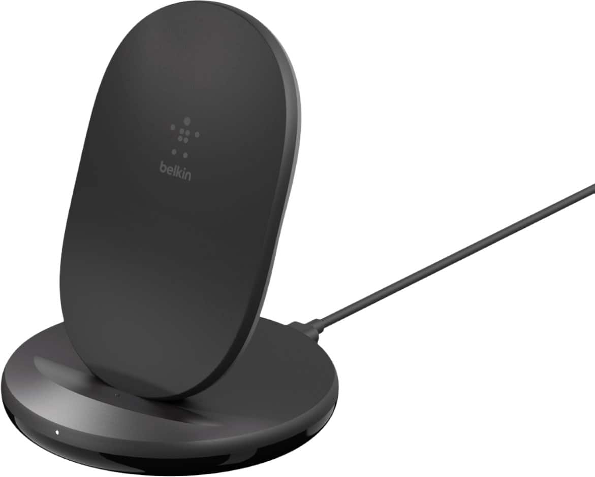 Front. Belkin - BOOST↑CHARGE Wireless Charging Stand with LED Indicator and 20W USB-C Power Supply – Case Compatible - Black.