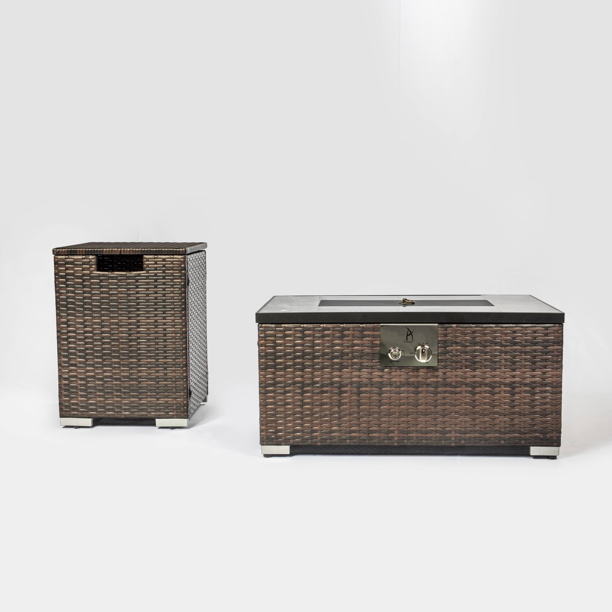 Angle. APRILSOUL - Outdoor Rectangle Fire Pit Table with Propane Tank Cover - Brown.