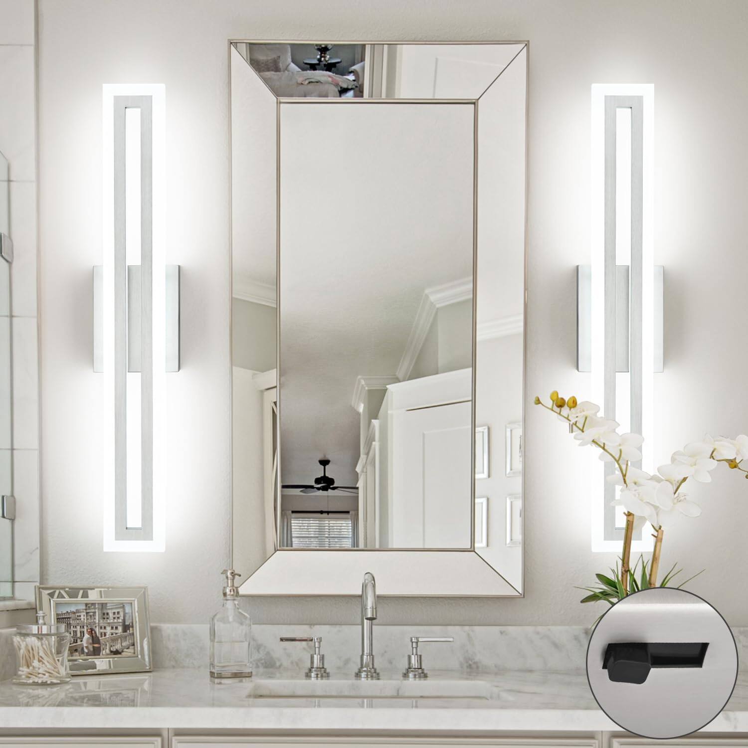 Alt View 3. Earthley Blooms - Brushed Nickel Vanity Lights For Bathroom Color Adjustable Dimmable Inch Led Light cct - Brushed Nickel-5CCT&Dimmable 32inch.