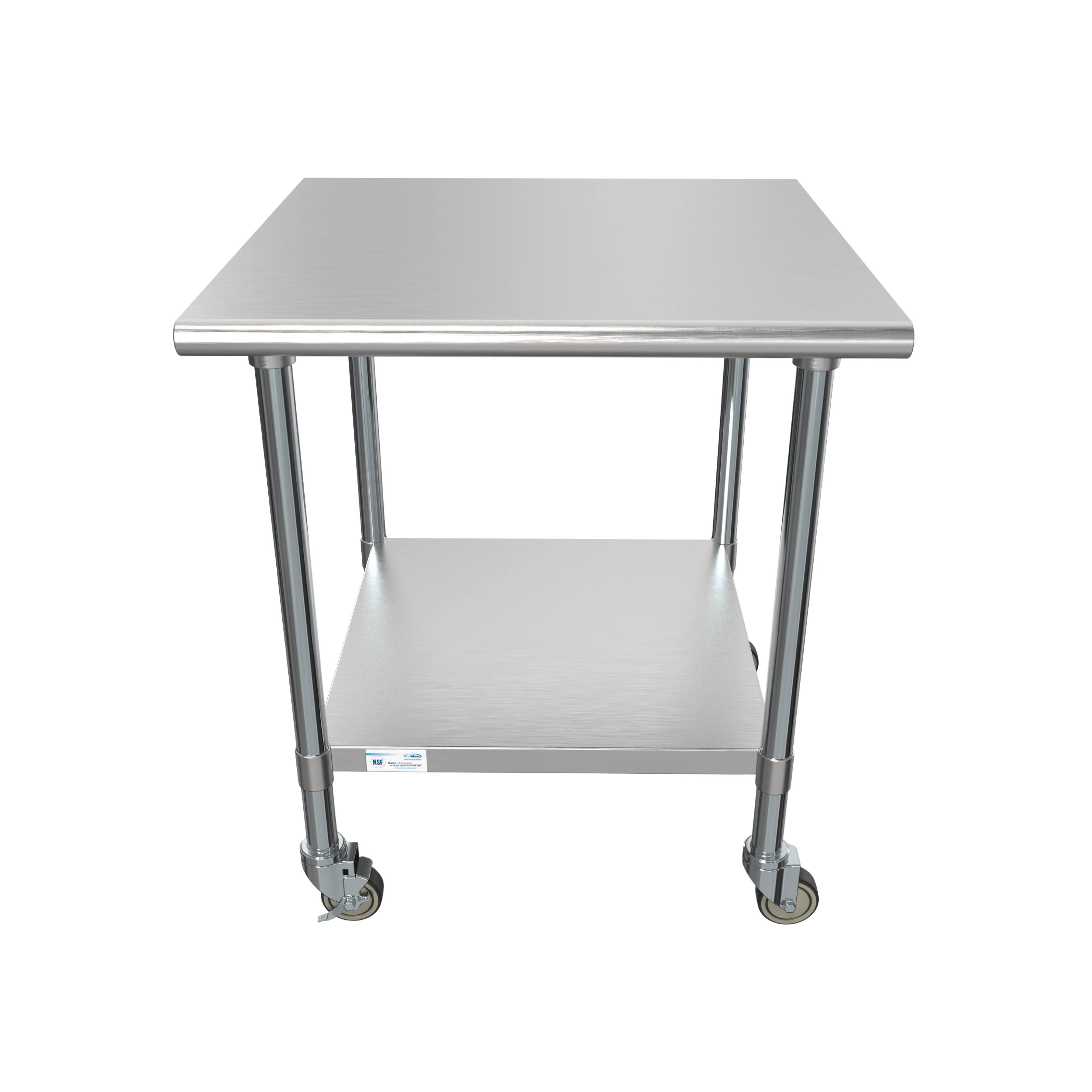 Back. Koolmore - 30" x 30" 18-Gauge 304 Stainless Steel Commercial Work Table with Casters, CT3030-18C. - Silver.