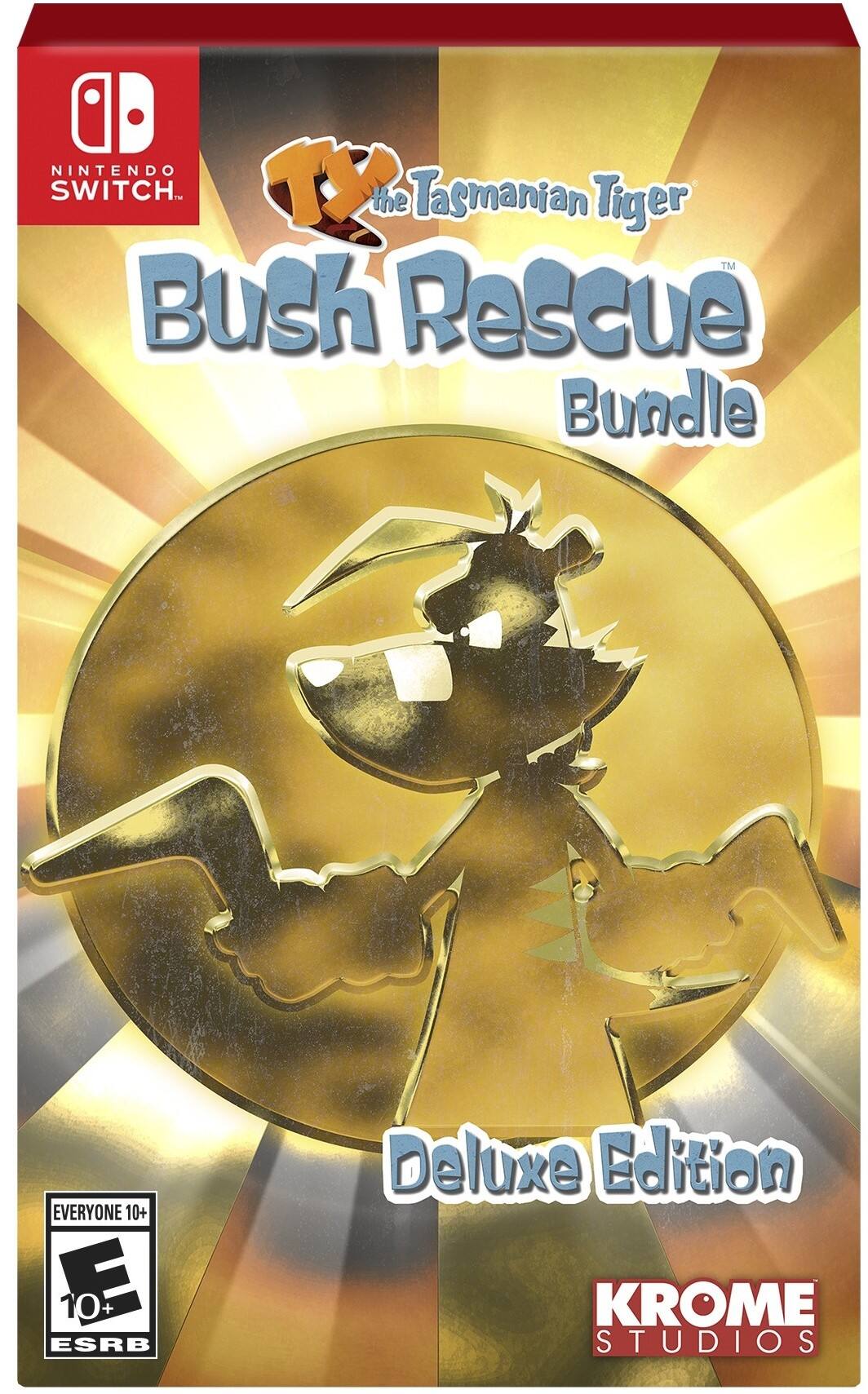 Nintendo Switch. 1 the Tasmanian Tiger TM Bush Rescue Bundle. EVERYONE 10+. D. 10+. ESRB. Deluxe Edition. Krome Studios. - E10+ (Everyone 10+)