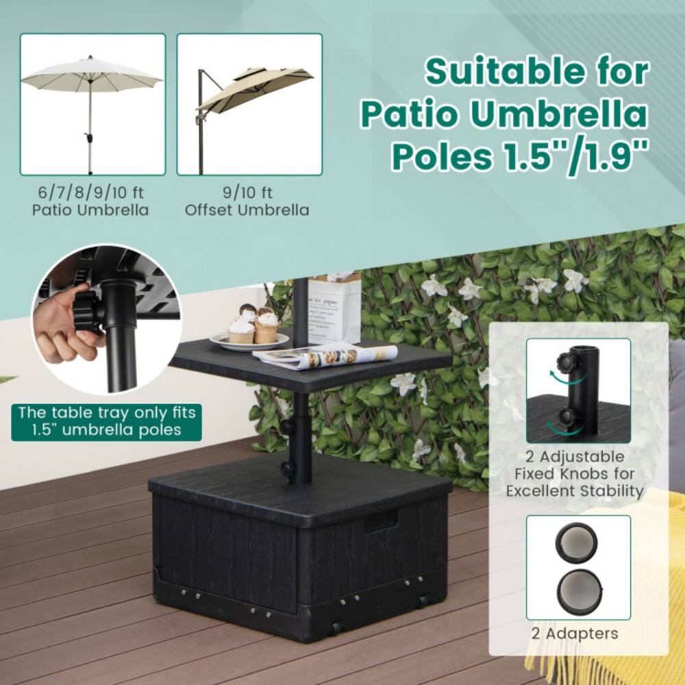 6/7/8/9/10 ft Patio Umbrella  
9/10 ft Offset Umbrella  

Suitable for Patio Umbrella Poles 1.5"/1.9"  

The table tray only fits 1.5" umbrella poles  

2 Adjustable Fixed Knobs for Excellent Stability  

2 Adapters