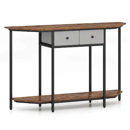 Front. Costway - Costway 51" Console Table with 2 Drawers Open Storage Shelf 2-Tier Entryway Table - Brown.