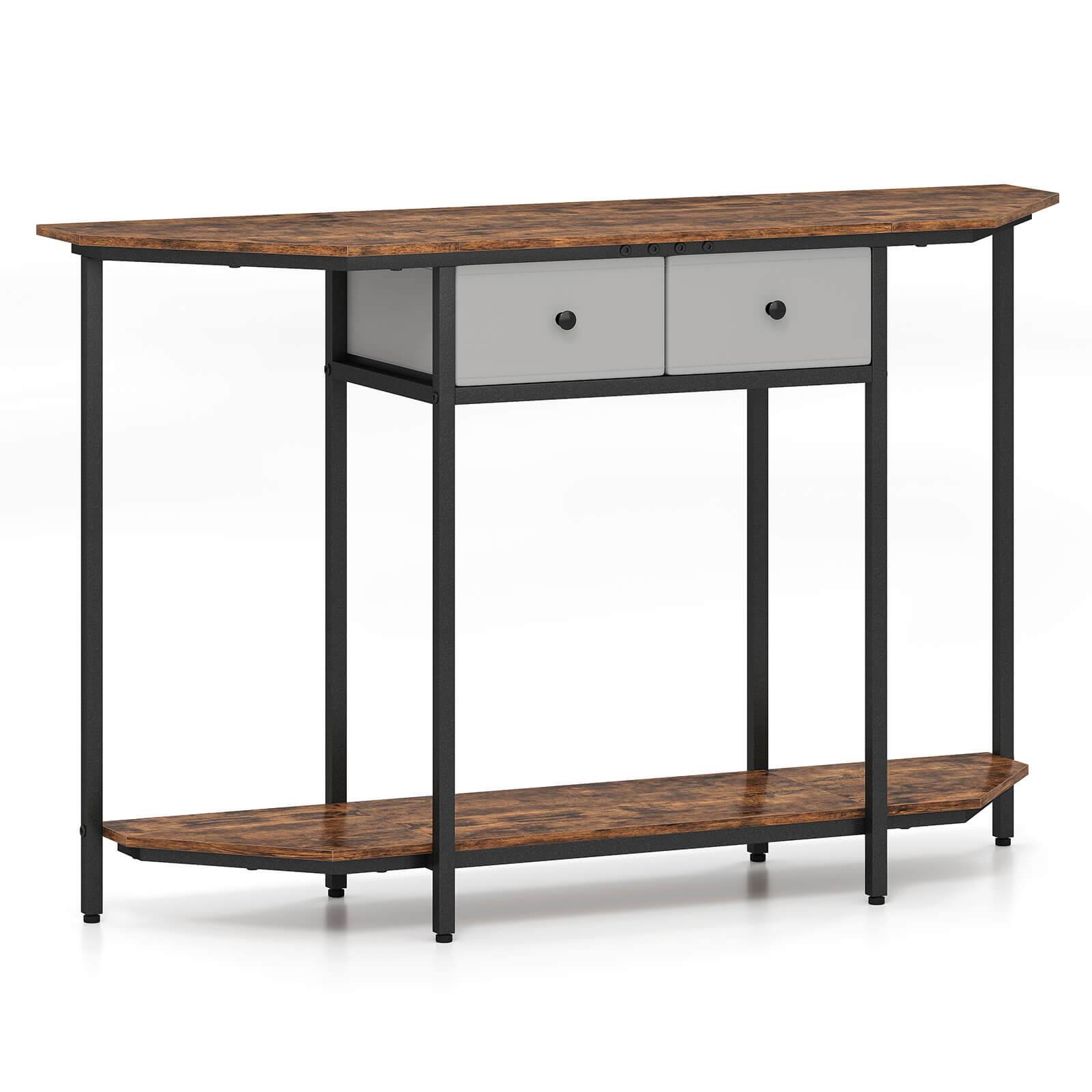 Front. Costway - Costway 51" Console Table with 2 Drawers Open Storage Shelf 2-Tier Entryway Table - Brown.