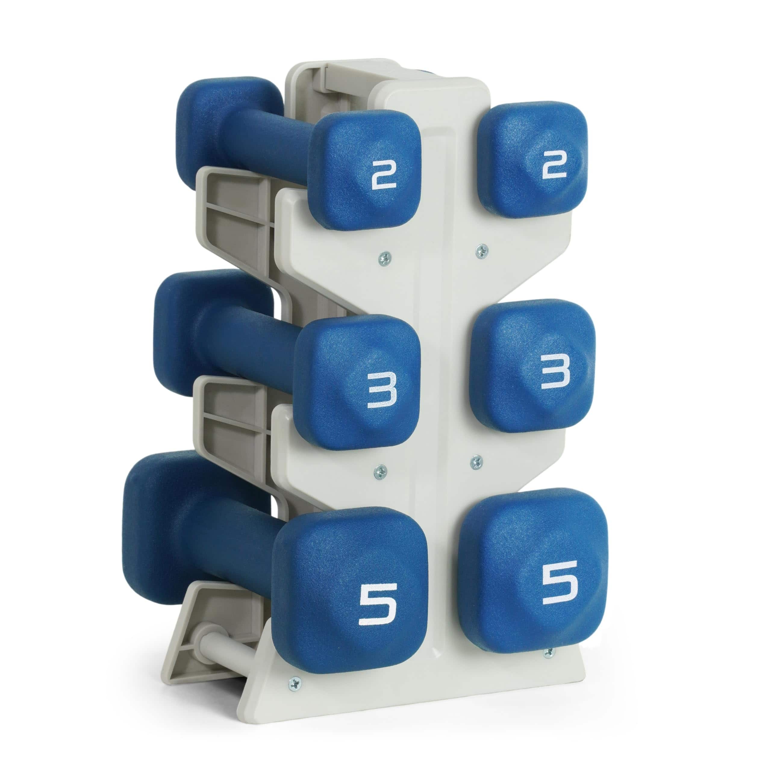 Refined Abode Design - Neoprene Dumbbell Set With Storage Rack Non slip Anti roll Hand Weights For Home Gym Workouts 32 50 60 100 - Blue