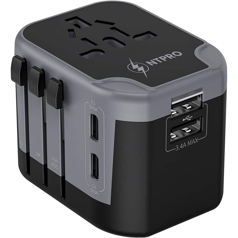 Schertz - 5-in-1 Universal Travel Adapter w/ 2 USB-C & 2 USB-A – 2400W - Black