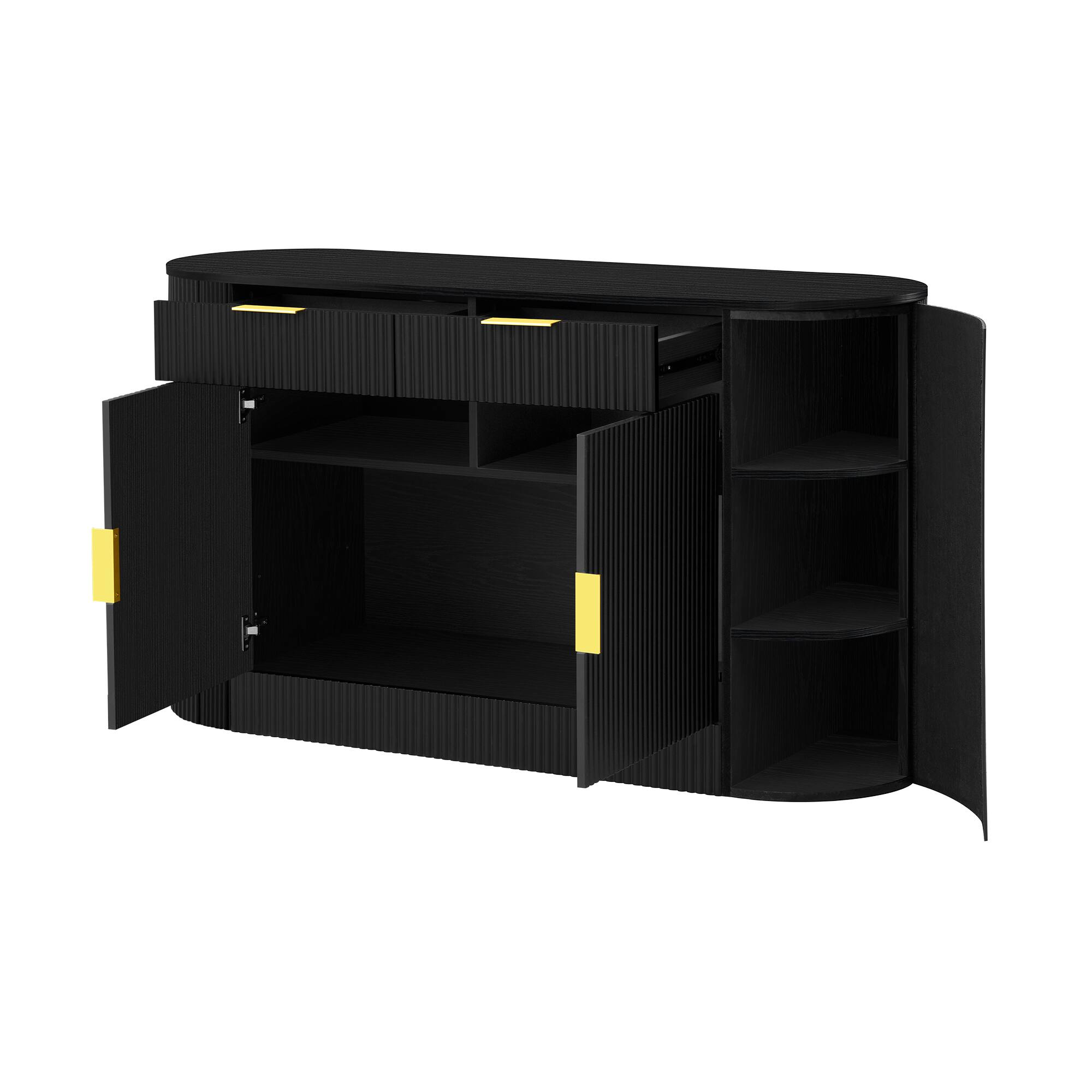 Alt View 5. Spaco - Spaco 55" Modern Buffet Cabinet,Sideboards with  2 Doors 2 Drawers, Hidden Adjustable Shelves, Aluminum Handles - Black.