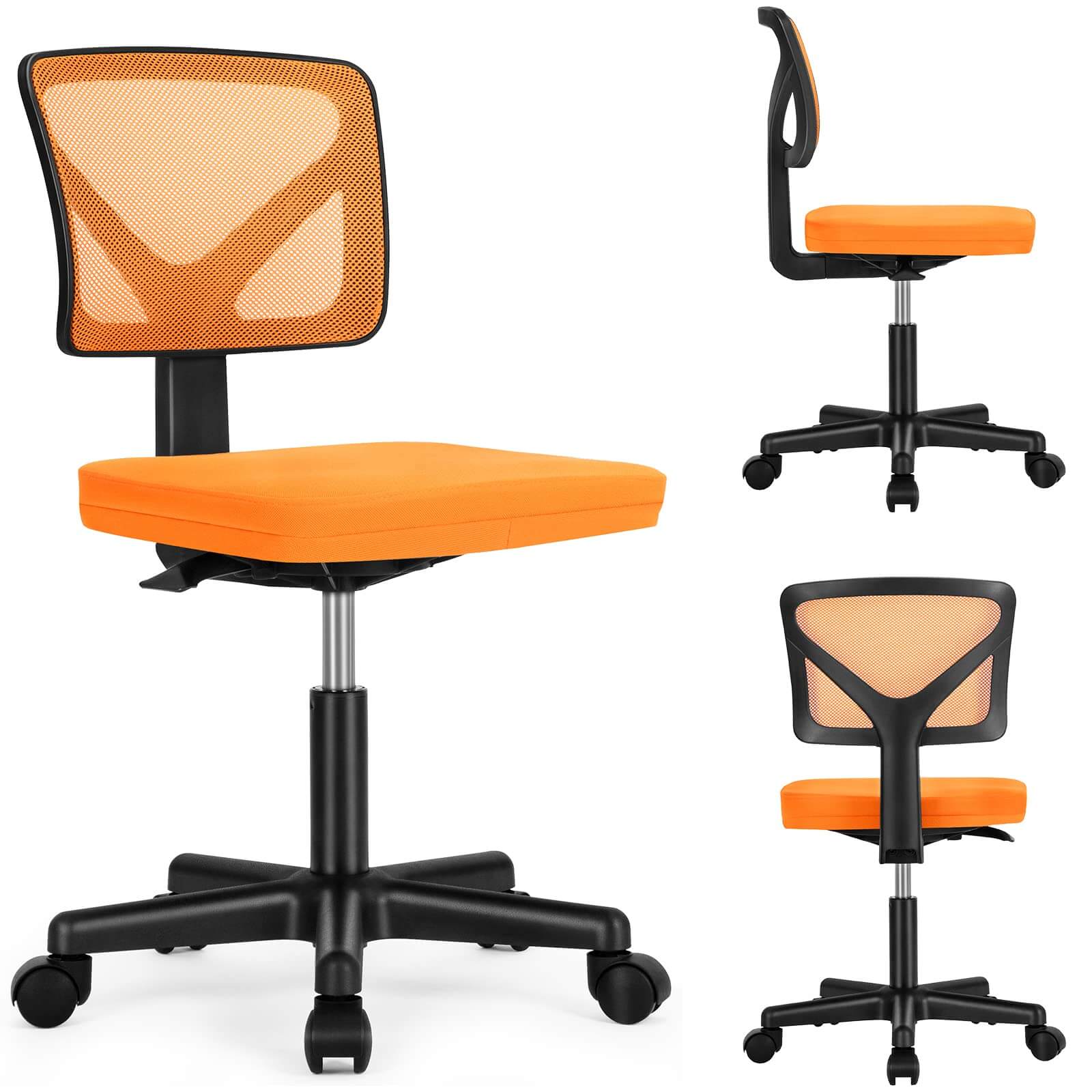Alt View 2. Bestier - Ergonomic Low-Back Mesh Armless Office Chair, Adjustable Swivel Rolling Computer Chair Home Office Desk Chair - Orange.