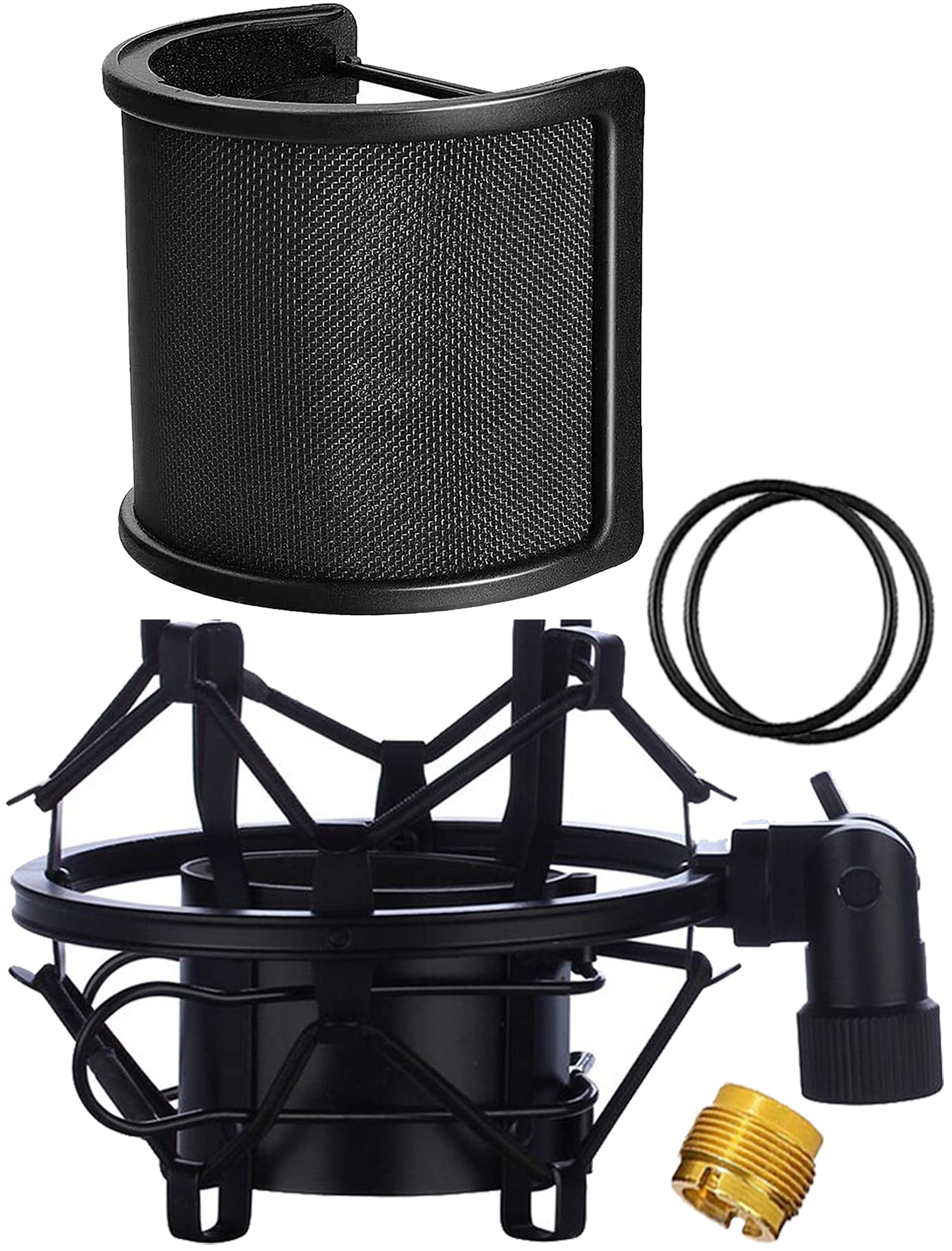 Front. Fabibe - Microphone Shock Mount With Pop Filter Mic Anti-vibration Suspension Holder Clip For Diameter 46mm-51mm - Default.