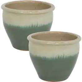 Sunnydaze - 12 in Chalet Glazed Ceramic Planter - Set of 2 - Seafoam
