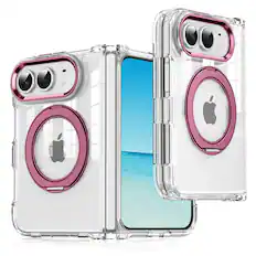 Front. Dteck - for Apple iPhone Duo 2026 Transparent Magnetic Case,Rugged Clear Back Cover with Metal Ring Kickstand - Winered.