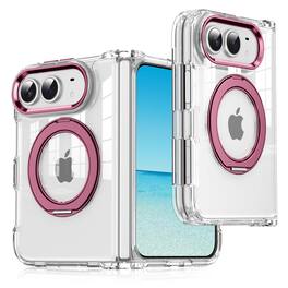 Dteck - for Apple iPhone Duo 2026 Transparent Magnetic Case,Rugged Clear Back Cover with Metal Ring Kickstand - Winered