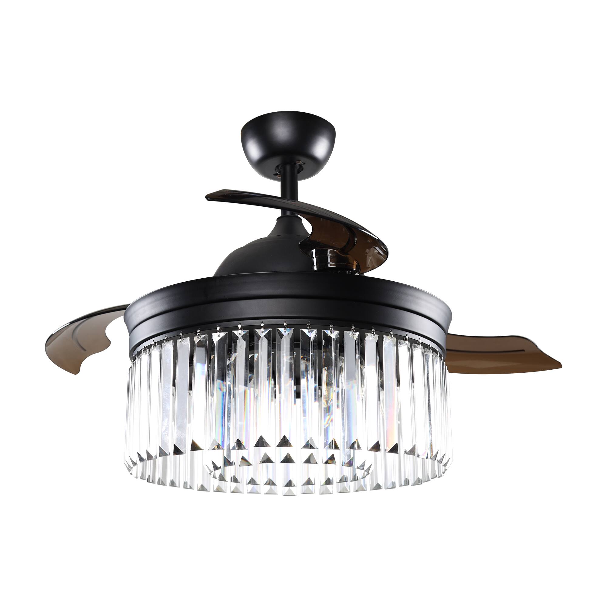 Alt View 4. Parrot Uncle - 42" Modern Retractable 3-Blade Crystal LED Ceiling Fan with Remote - Matte Black.