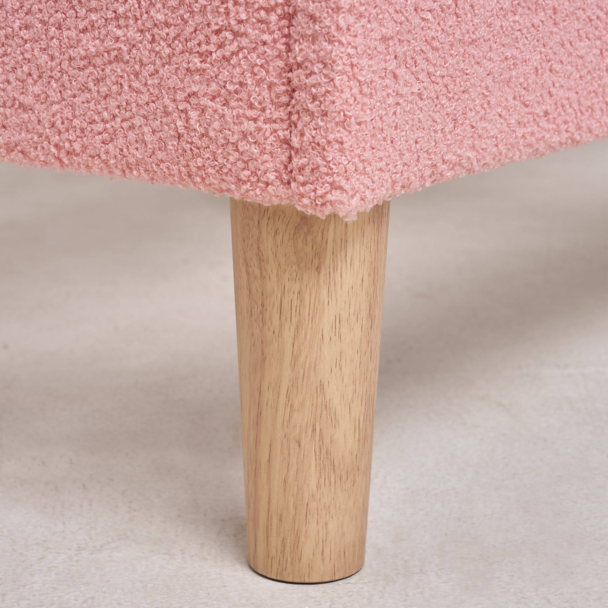 Back. Vecelo - Cloud Headboard Twin Bed Frame for Kids, Upholstered Faux Shearling Bed with Slats, Rounded Edges - Pink.