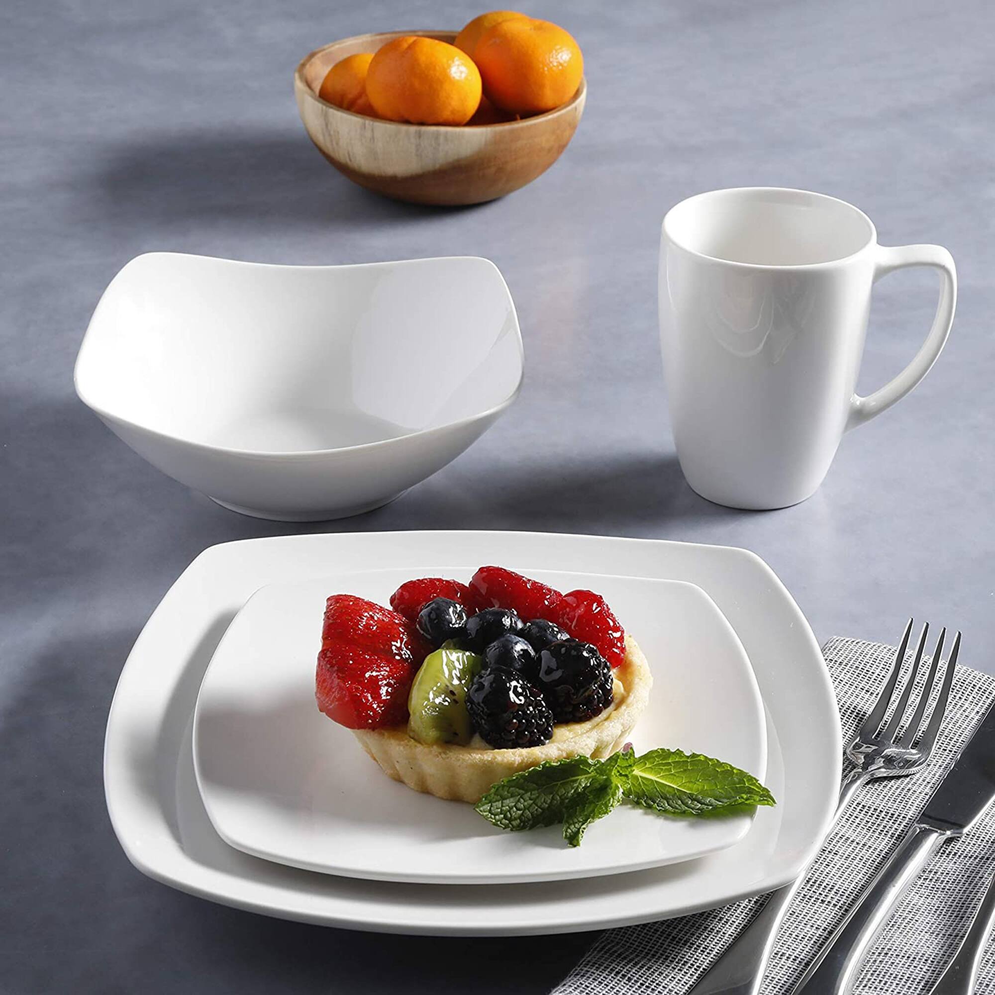 Alt View 3. Gibson - Gibson 102539.16RM Porcelain Zen Buffet 16 Piece Square Dinnerware Set, White - White (Square).