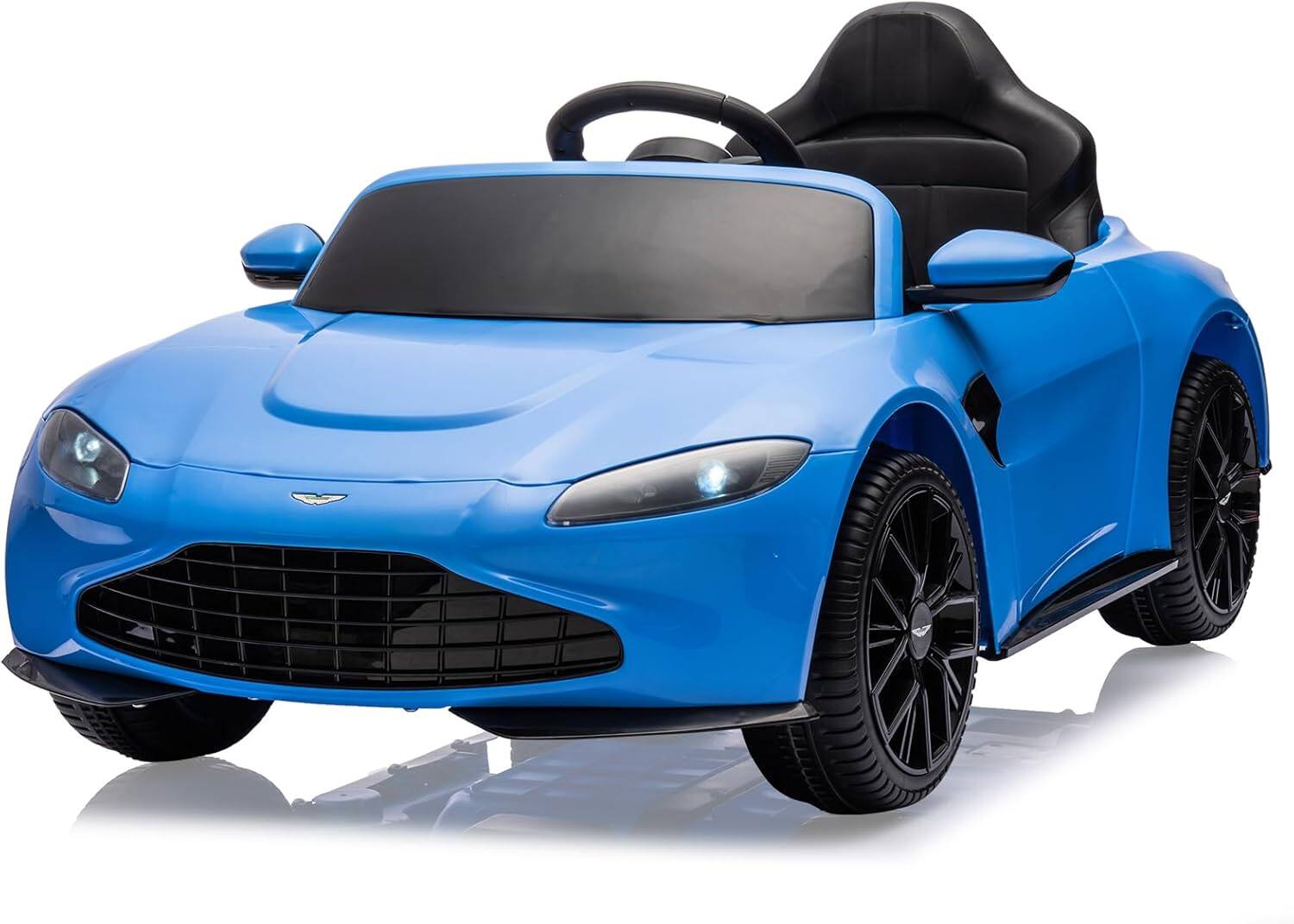 Front. Qeetex - 12V Kids Ride on Car with Remote Control Licensed Aston Martin Toddlers Electric Sports Car Ride on Toy for Boys Girls - Blue.