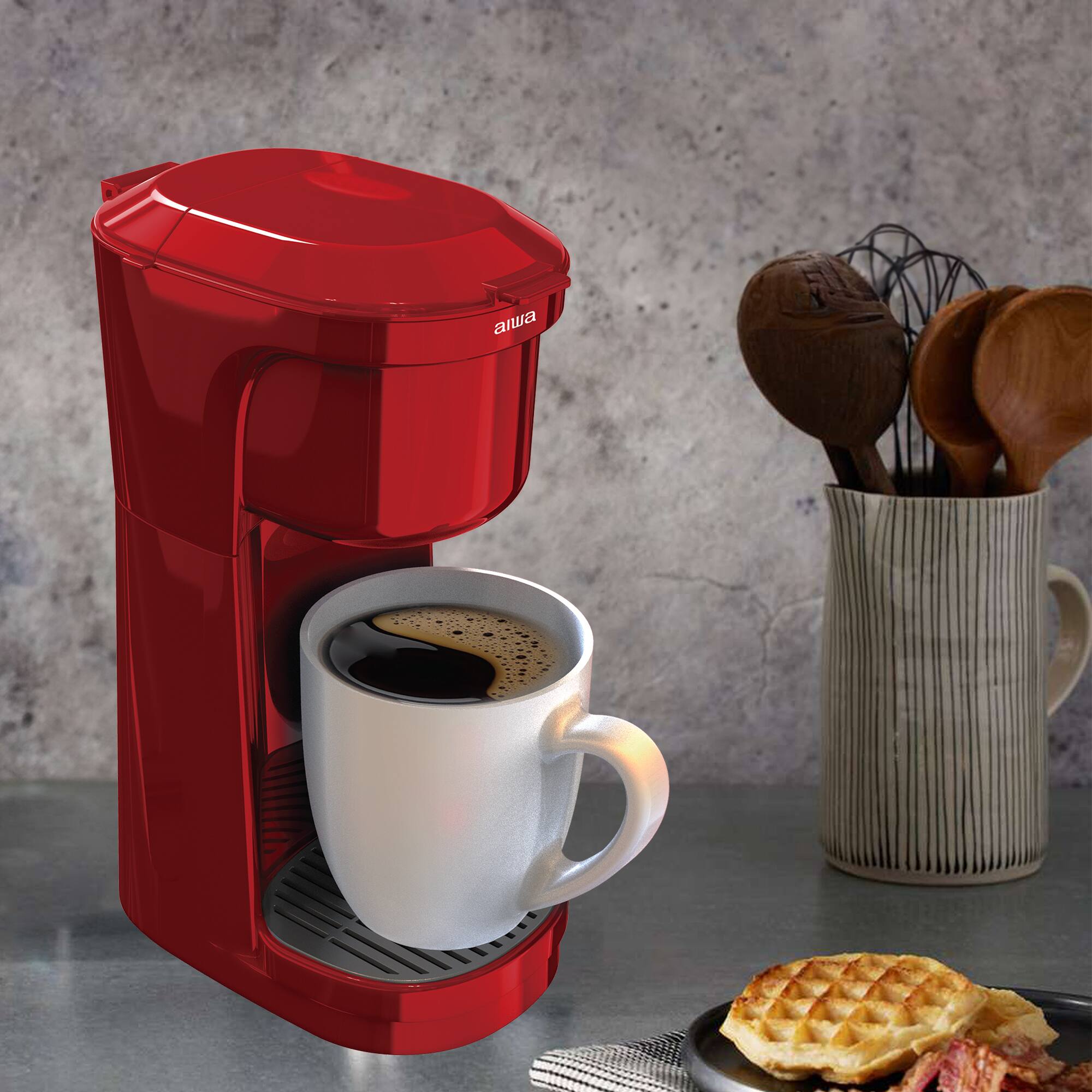 Back. Aiwa - Aiwa 2-in-1 Single Serve Cup Red Drip Coffee Maker, Works with K-Cups Brew, Halo Light Indicator, Includes Reusable Pod - Red.