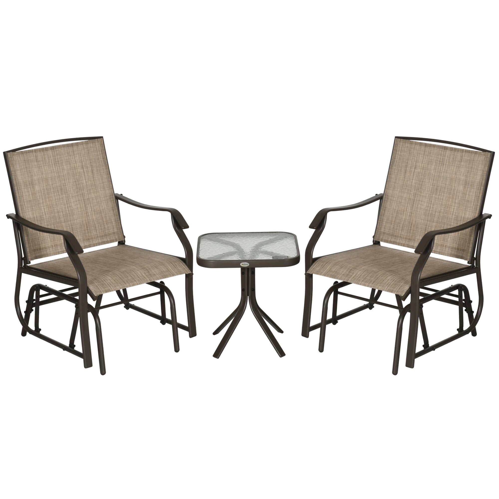 Outsunny - Piece Outdoor Glider Chair with Coffee Table Bistro Set - Brown