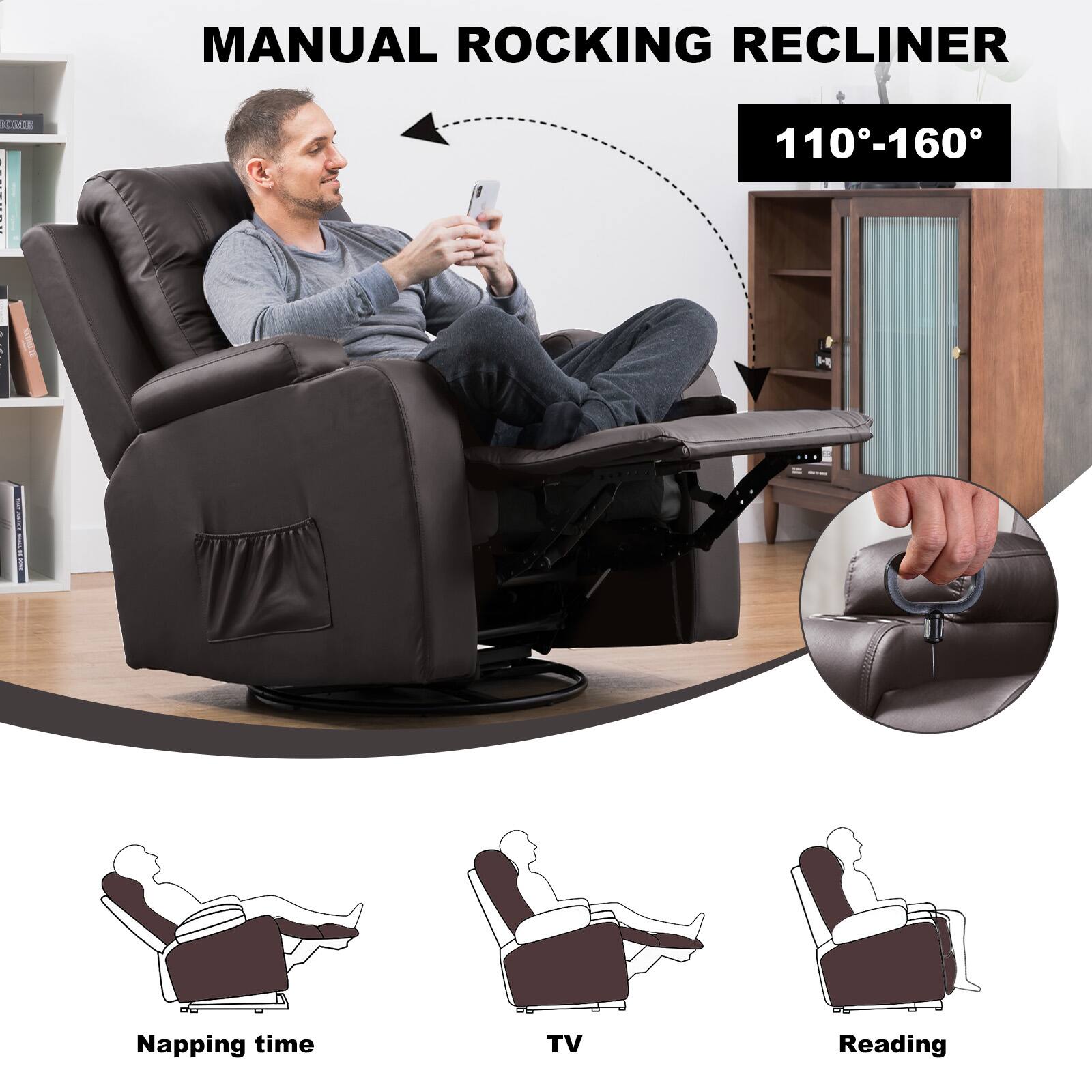 MANUAL ROCKING RECLINER | 110-160° | Napping time | TV | Reading