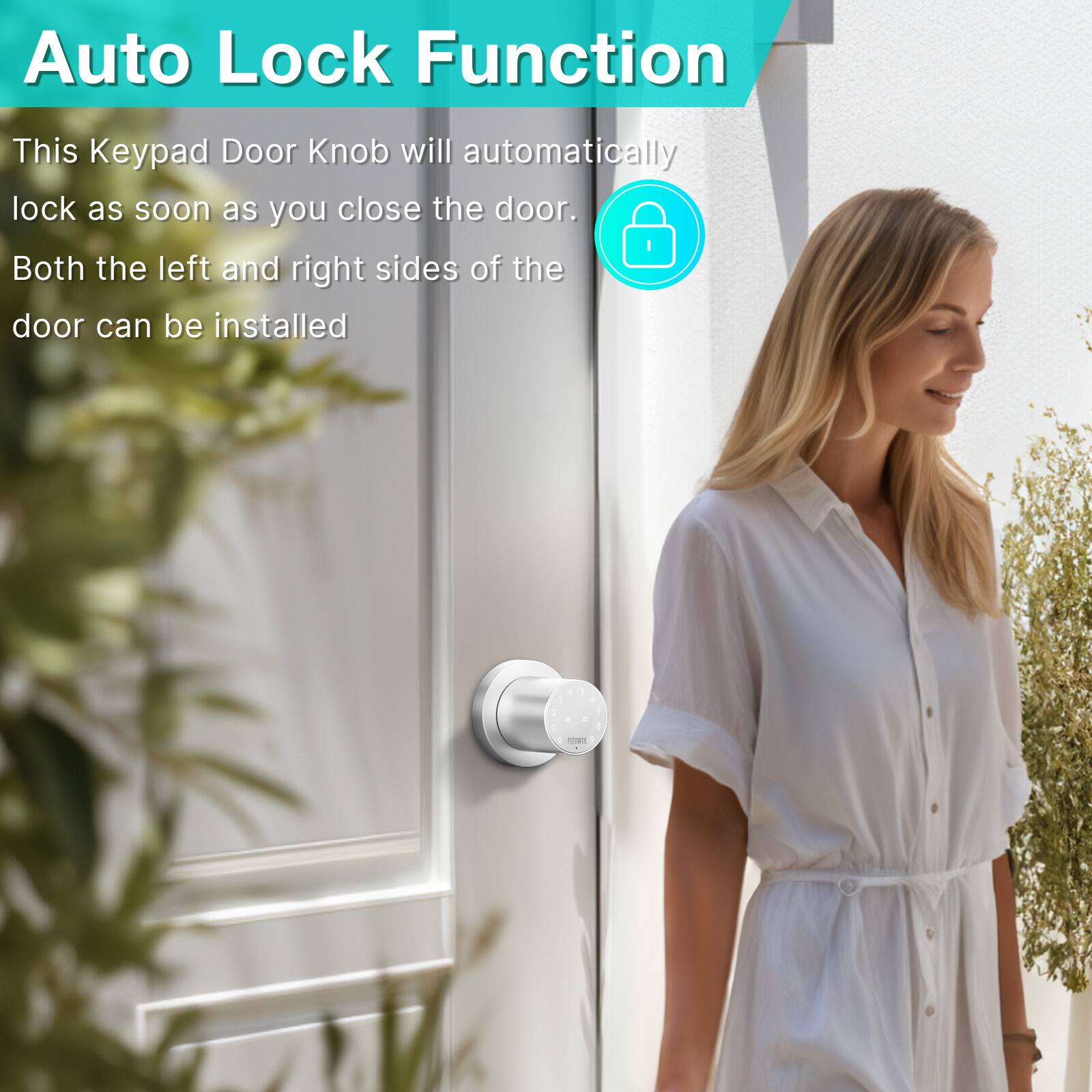 Auto Lock Function This Keypad Door Knob will automatically lock as soon as you close the door. Both the left and right sides of the door can be installed.