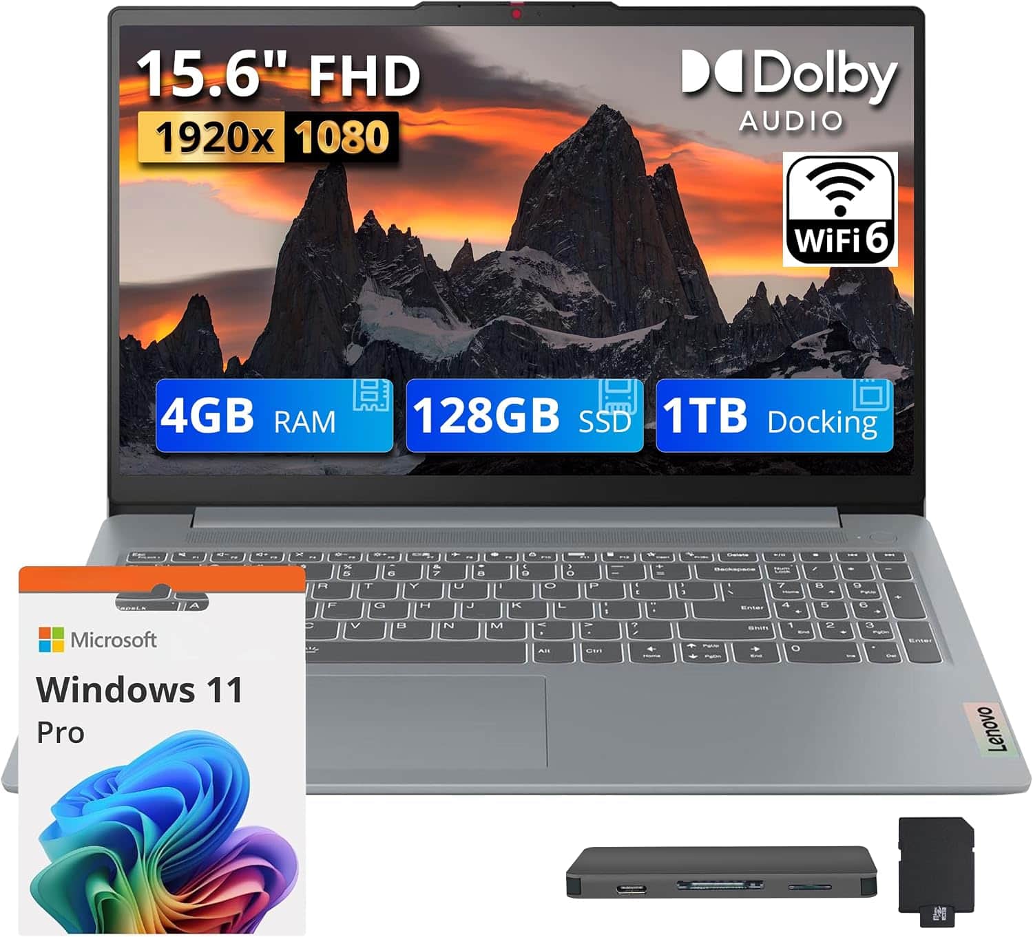 "Lenovo - Upgraded - IdeaPad 3i 15.6"" FHD Laptop,Intel N100,4GB DDR5,128GB SSD+1TB Docking Set,Intel UHD GPU,Wi-Fi 6,Win11 Pro - Gray" price history on PriceWatchPro