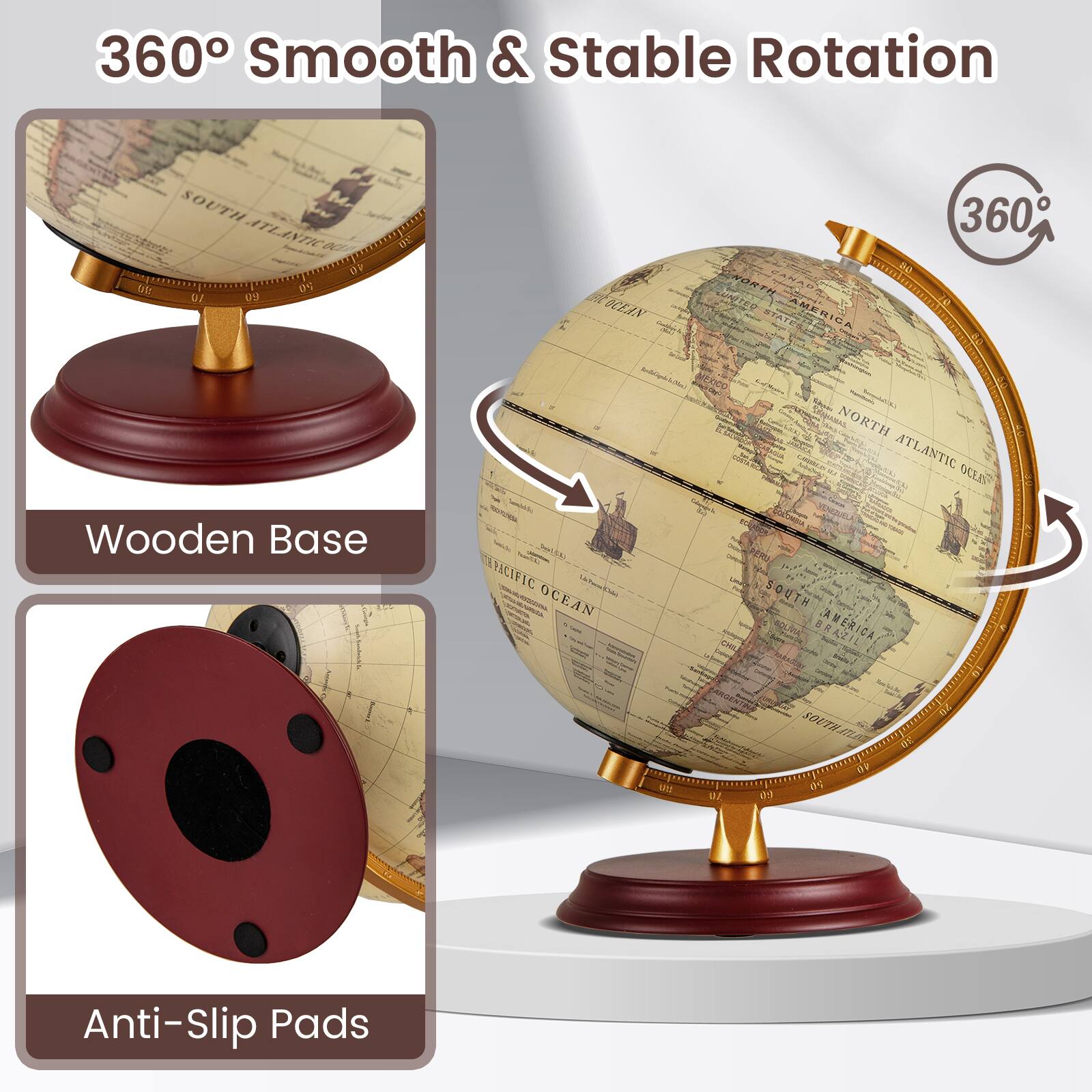 360° Smooth & Stable Rotation

Wooden Base

Anti-Slip Pads