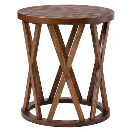 Front. COZAYH - COZAYH Farmhouse End Table, Rustic Round Side Table with X-Motifs Legs, Brown - Brown.