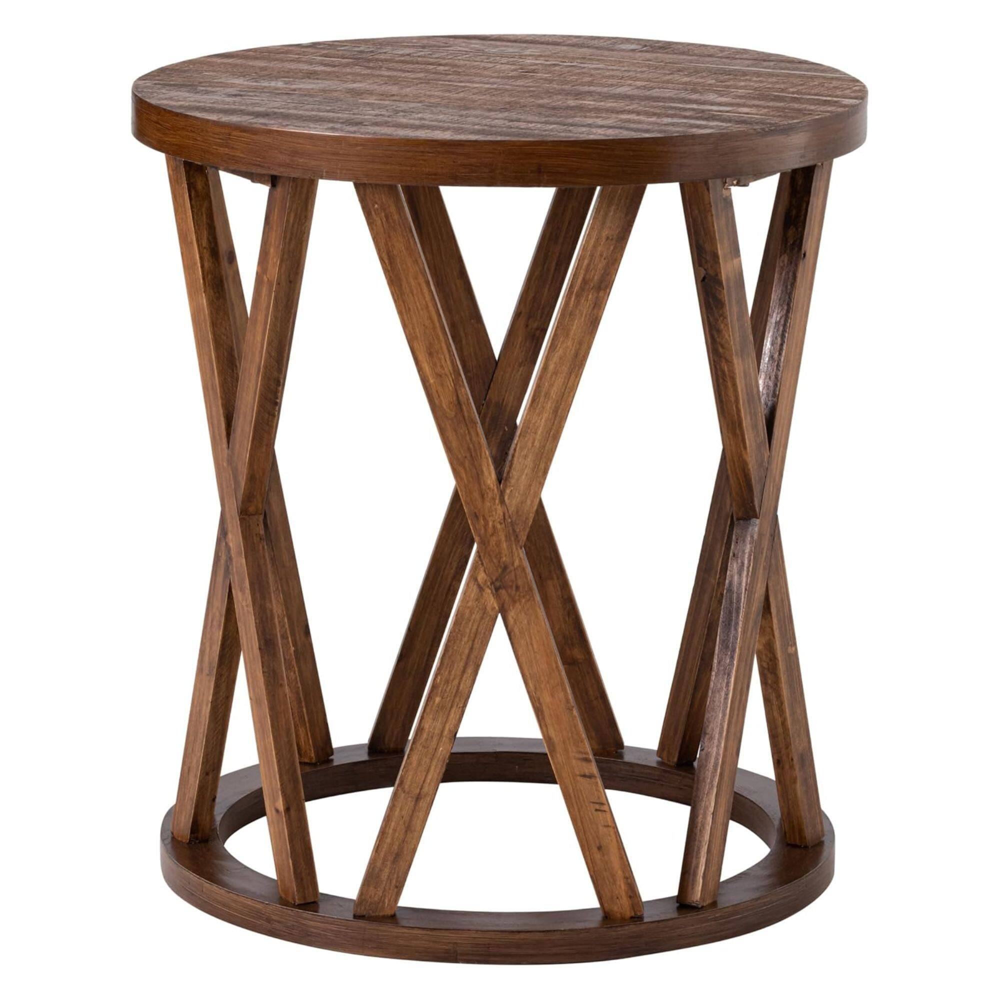 Front. COZAYH - COZAYH Farmhouse End Table, Rustic Round Side Table with X-Motifs Legs, Brown - Brown.