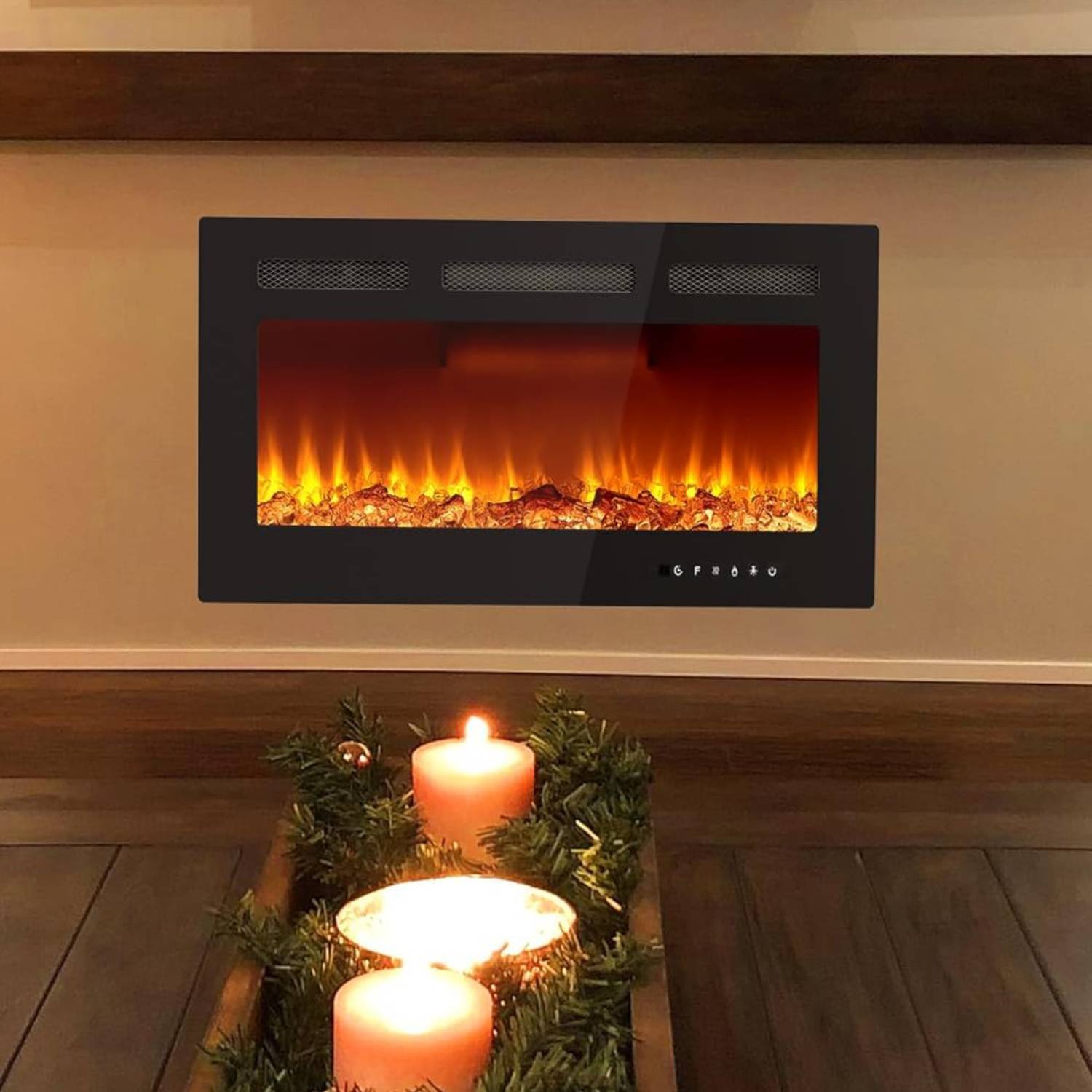 Alt View 2. Qeetex - Modern 36 Inch Wall Built-in Electric Fireplace Heater for Bedrooms, Living Room.