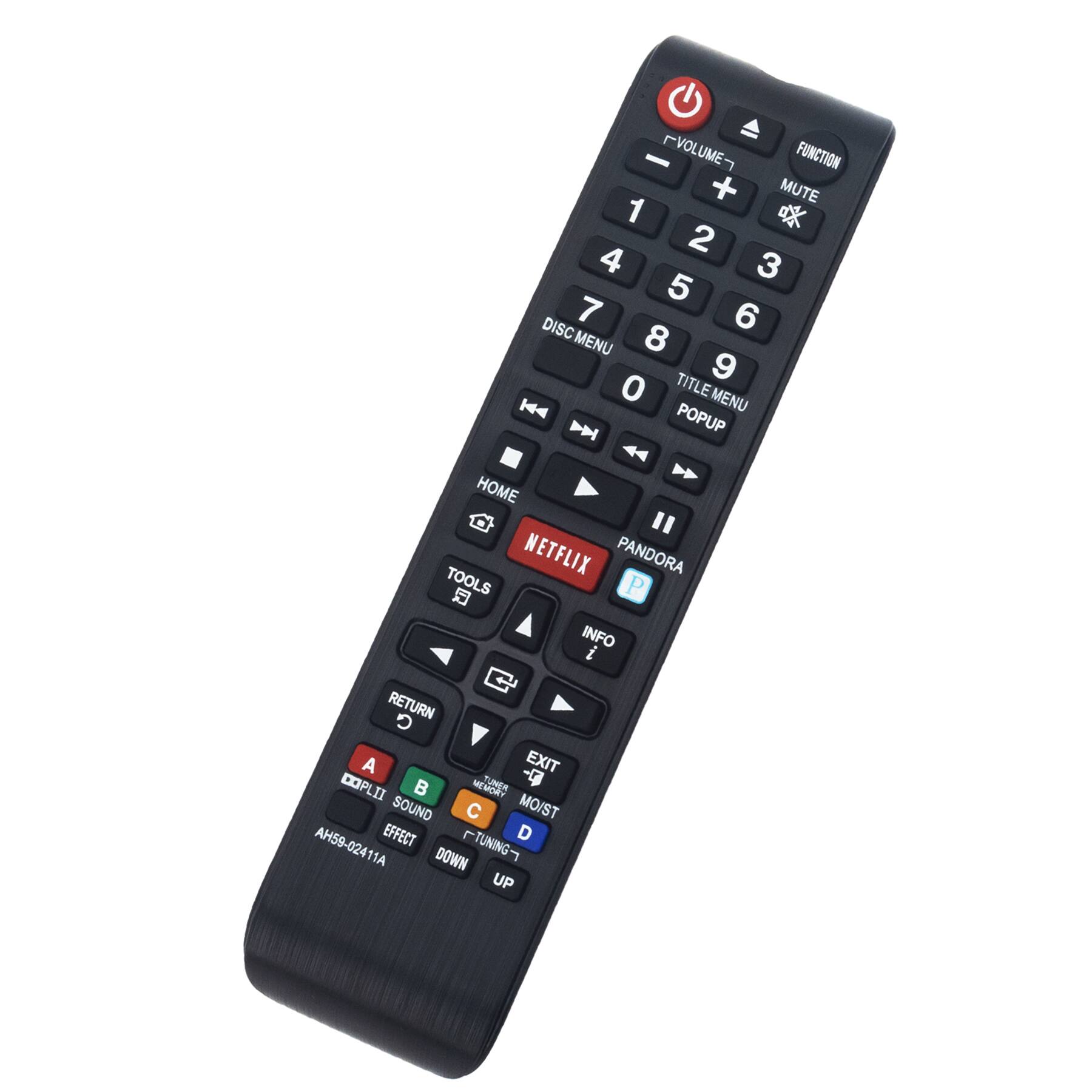 - VOLUME -  
FUNCTION + MUTE  
1 2 3 4 5 6 7 8 9 0  
DISC MENU  
TITLE MENU  
POPUP  
HOME  
NETFLIX  
PANDORA  
TOOLS  
INFO  
RETURN  
A B C D  
COPLII  
SOUND EFFECT  
MO/ST  
TUNING- UP  
TUNING- DOWN  
AH59-02411A