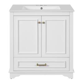 Boyel Living - 30 Inch Bathroom Vanity with Ceramic Sink Solid Wood Frame - White