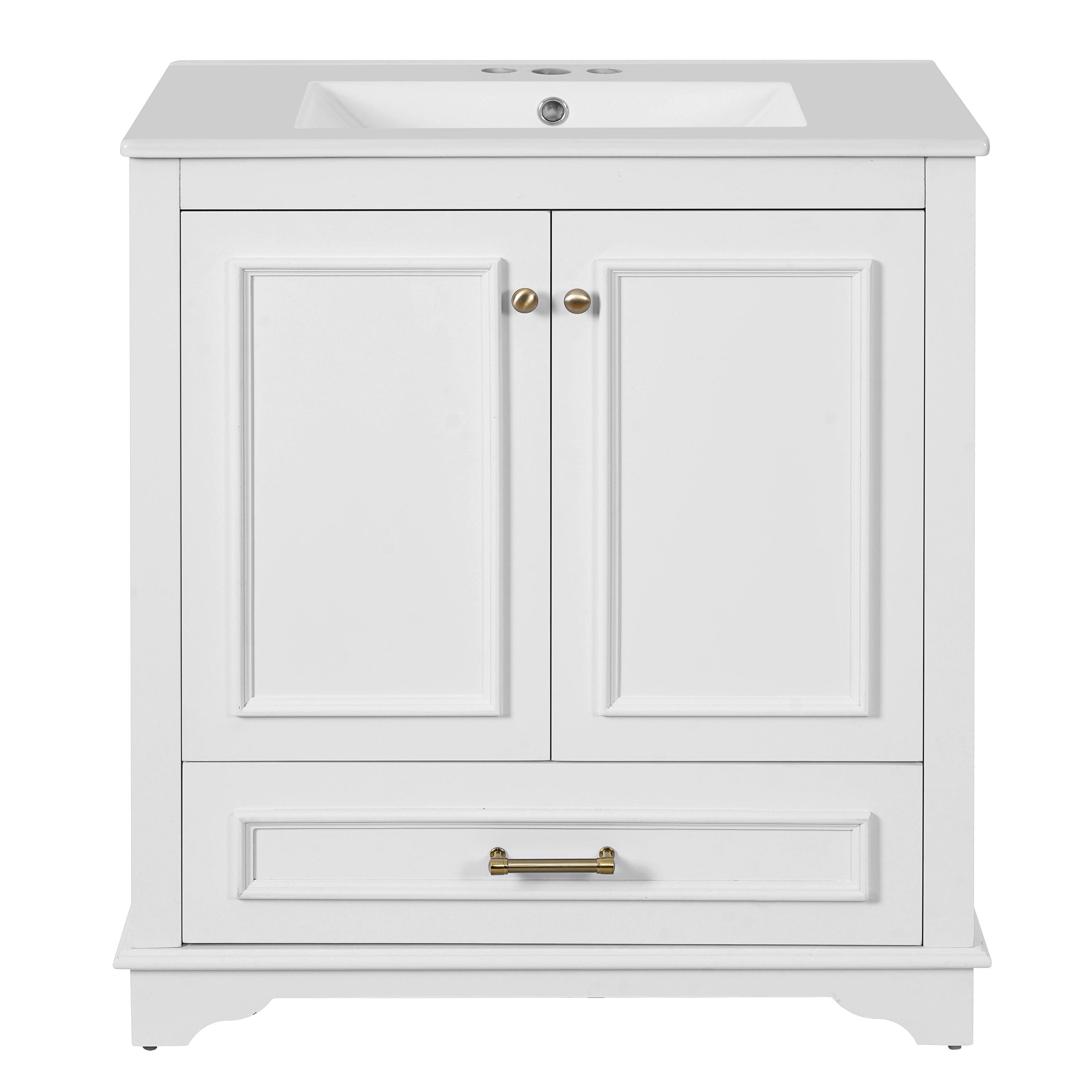 Front. Boyel Living - 30 Inch Bathroom Vanity with Ceramic Sink Solid Wood Frame White - White.