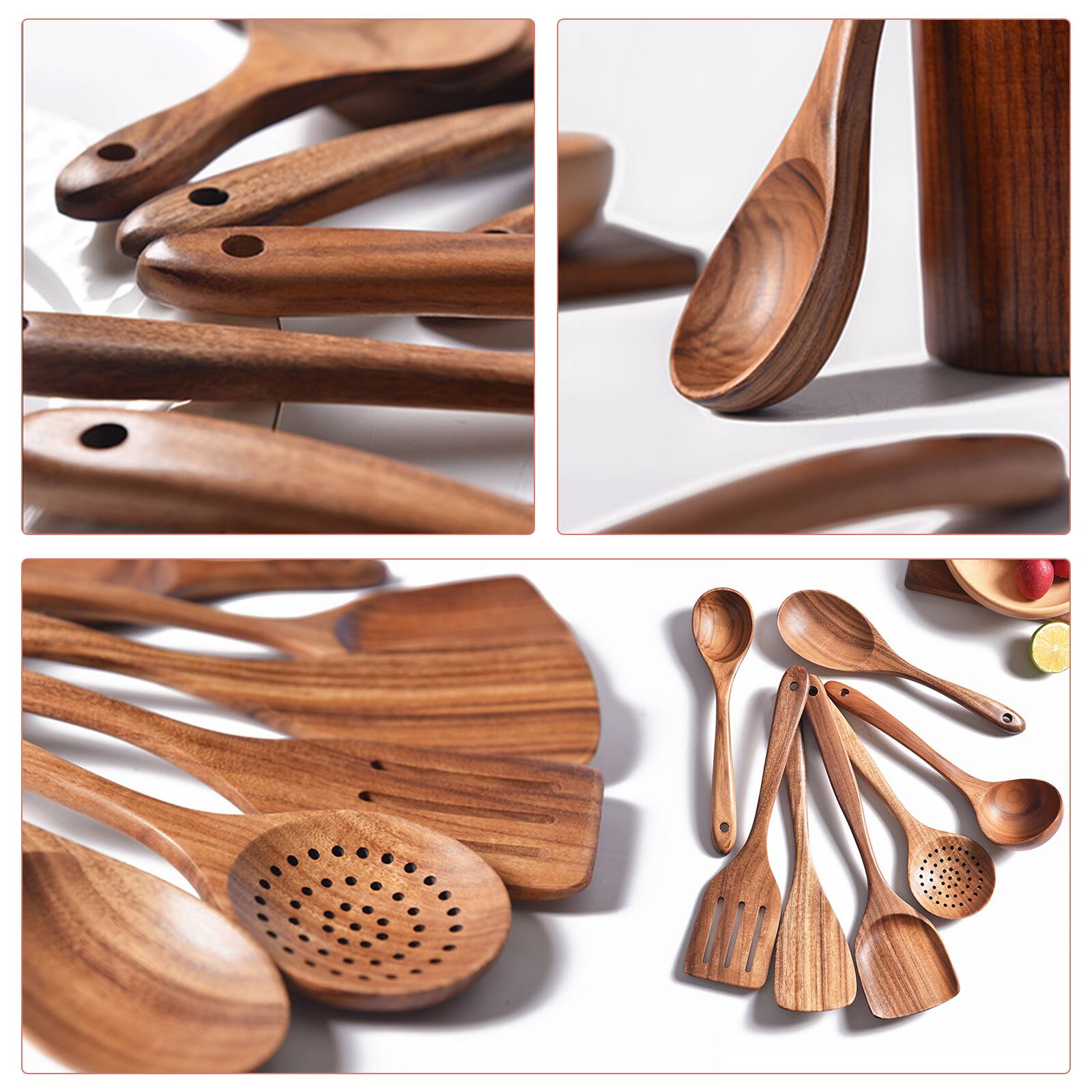 Back. Sugift - 13-Piece Wooden Spoons for Cooking - Brwon.