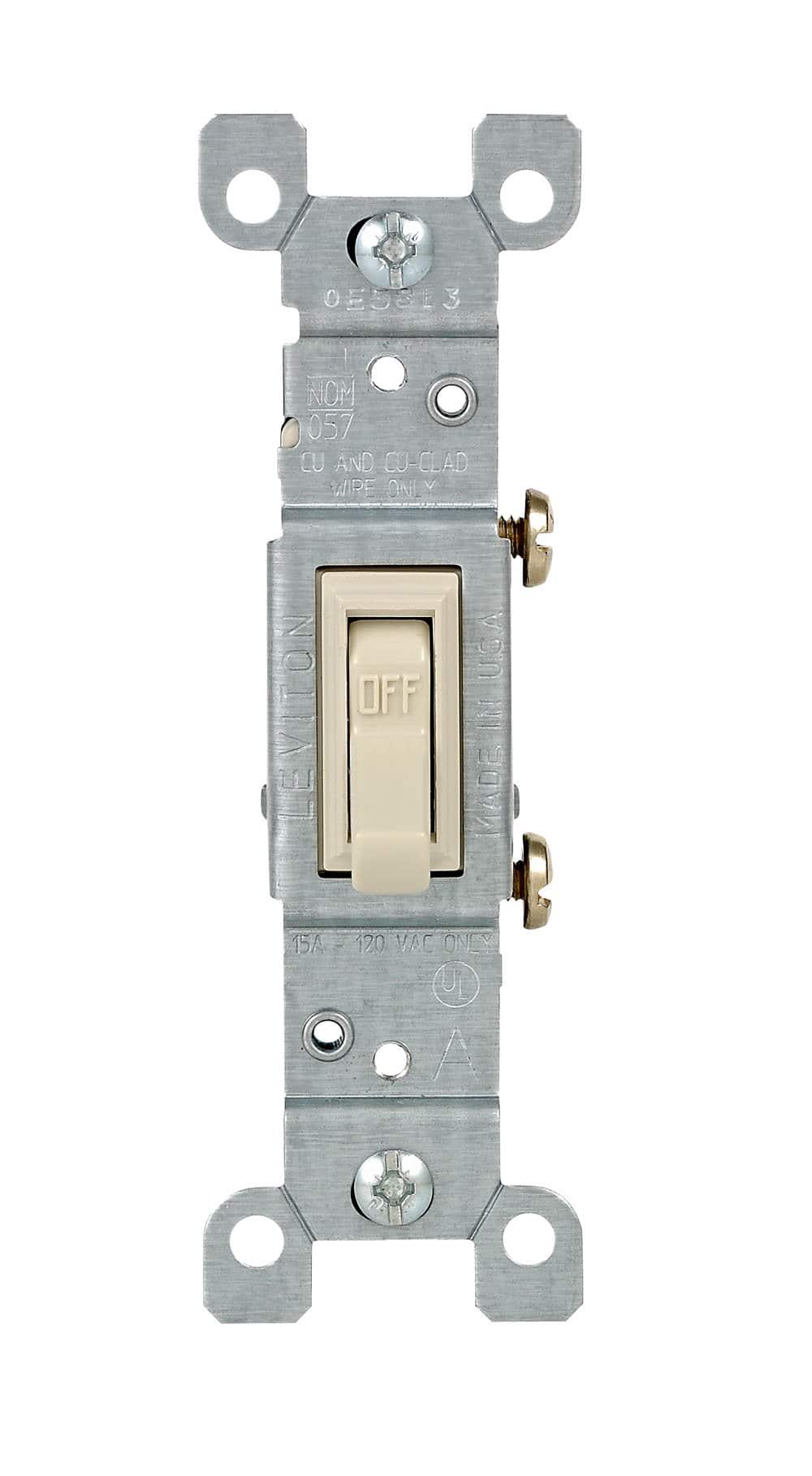 Leviton - 15 Amp 120V Toggle Framed Single-Pole AC Quiet Switch, Residential Grade, Grounding (10 Pack) 1451-2IM - Ivory