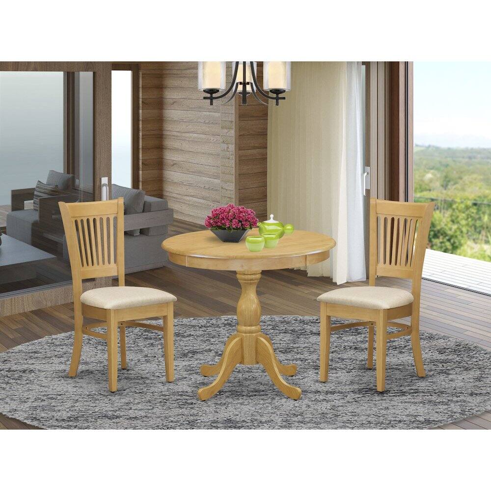 Alt View 7. East West Furniture - East West Furniture 3 Piece Dining Table Set Contains 1 Round Pedestal Table and 2 Oak Linen Fabric Wooden Kitchen - Multi-Color.