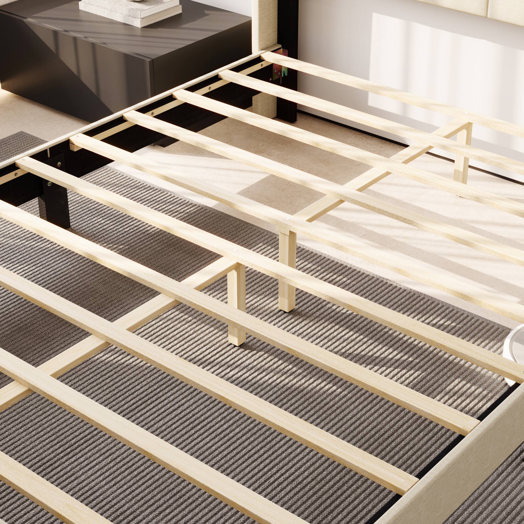 Alt View 8. Famapy - Famapy Upholstered Bed Frame - Reinforced Slats, Thickened Pine Boards for Stable Support - White.
