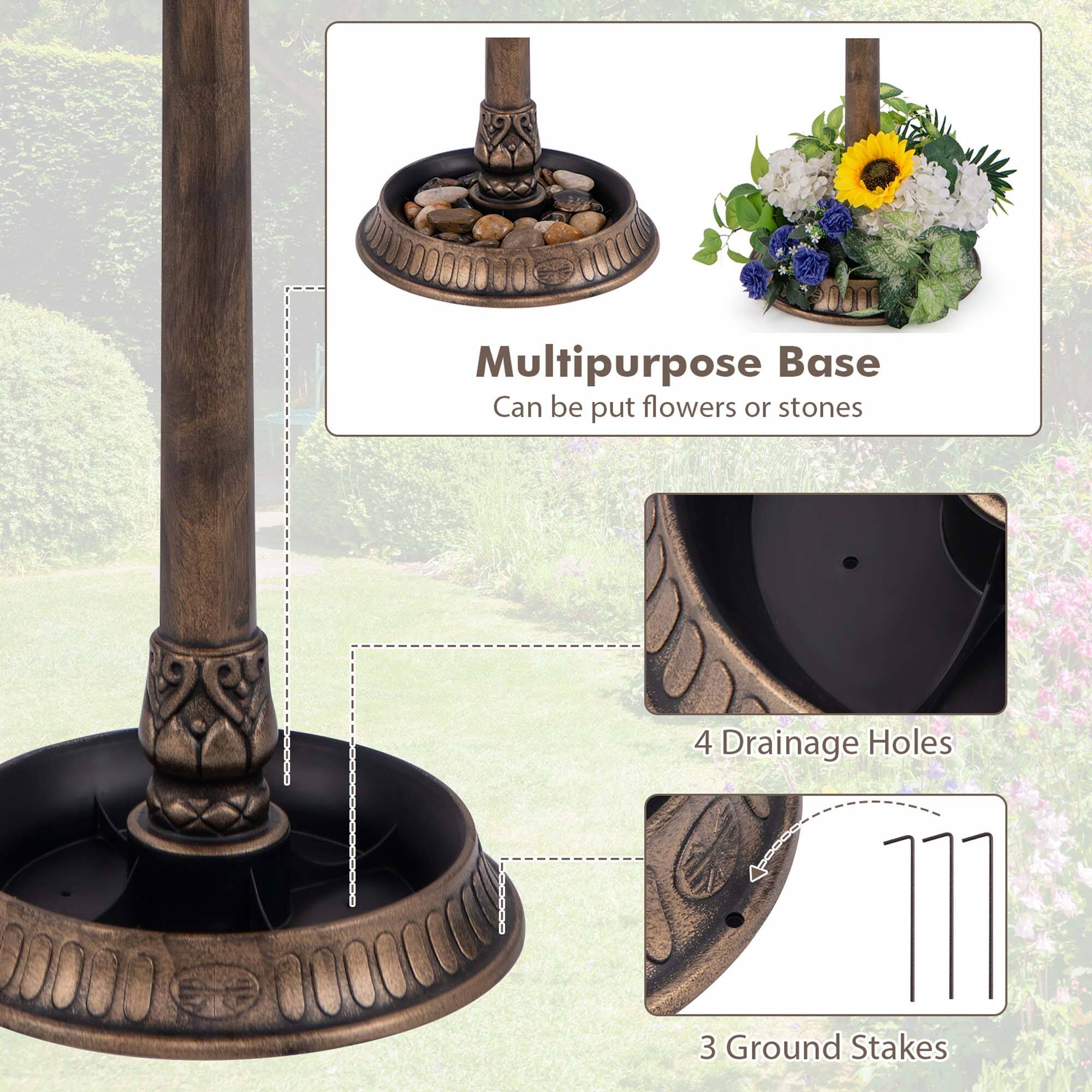 Multipurpose Base  
Can be put flowers or stones  

4 Drainage Holes  

3 Ground Stakes