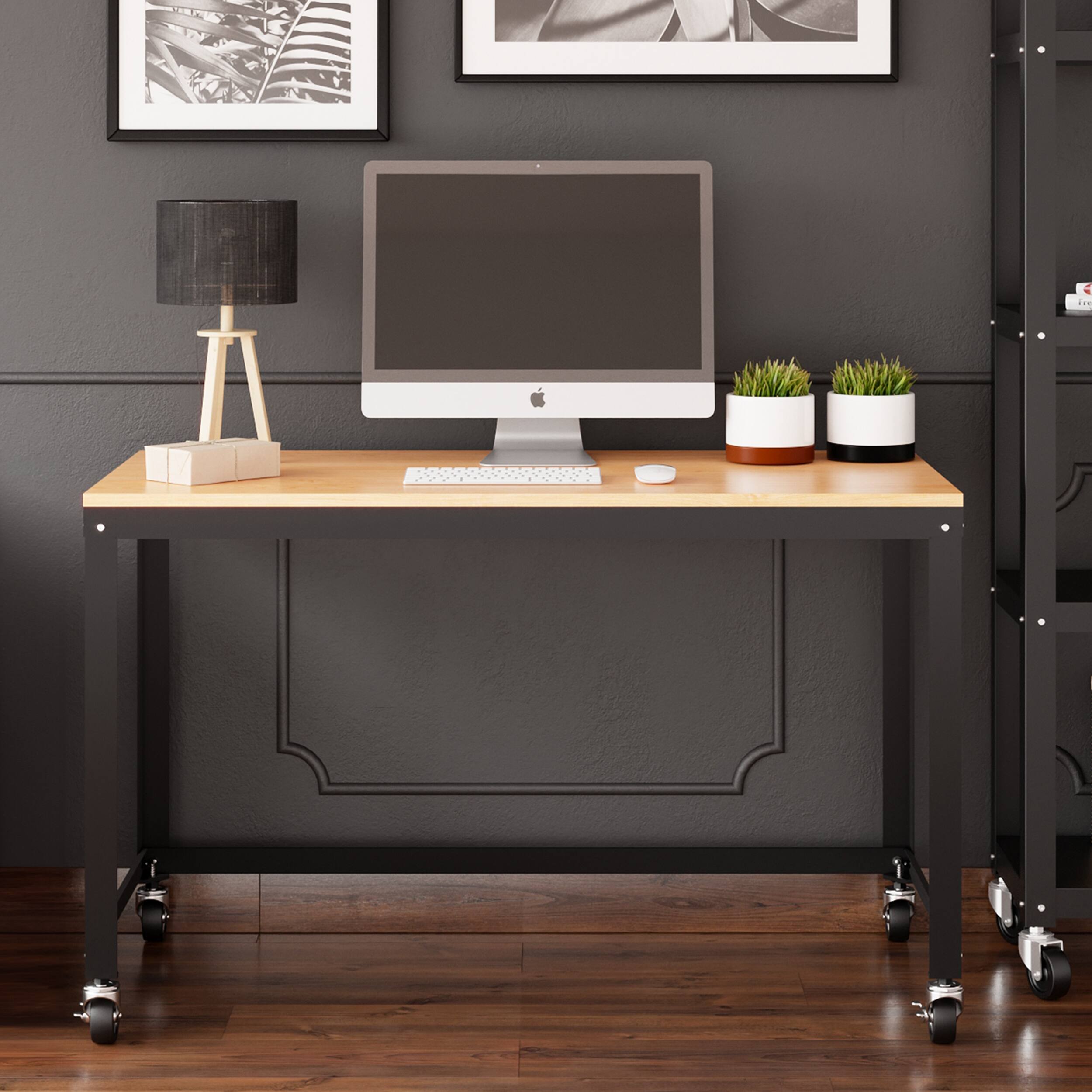Alt View 1. Space Solutions - Space Solutions Ready-to-assemble 48-inch Wide Mobile Metal Desk with Laminate Top, Black / Maple - Black.