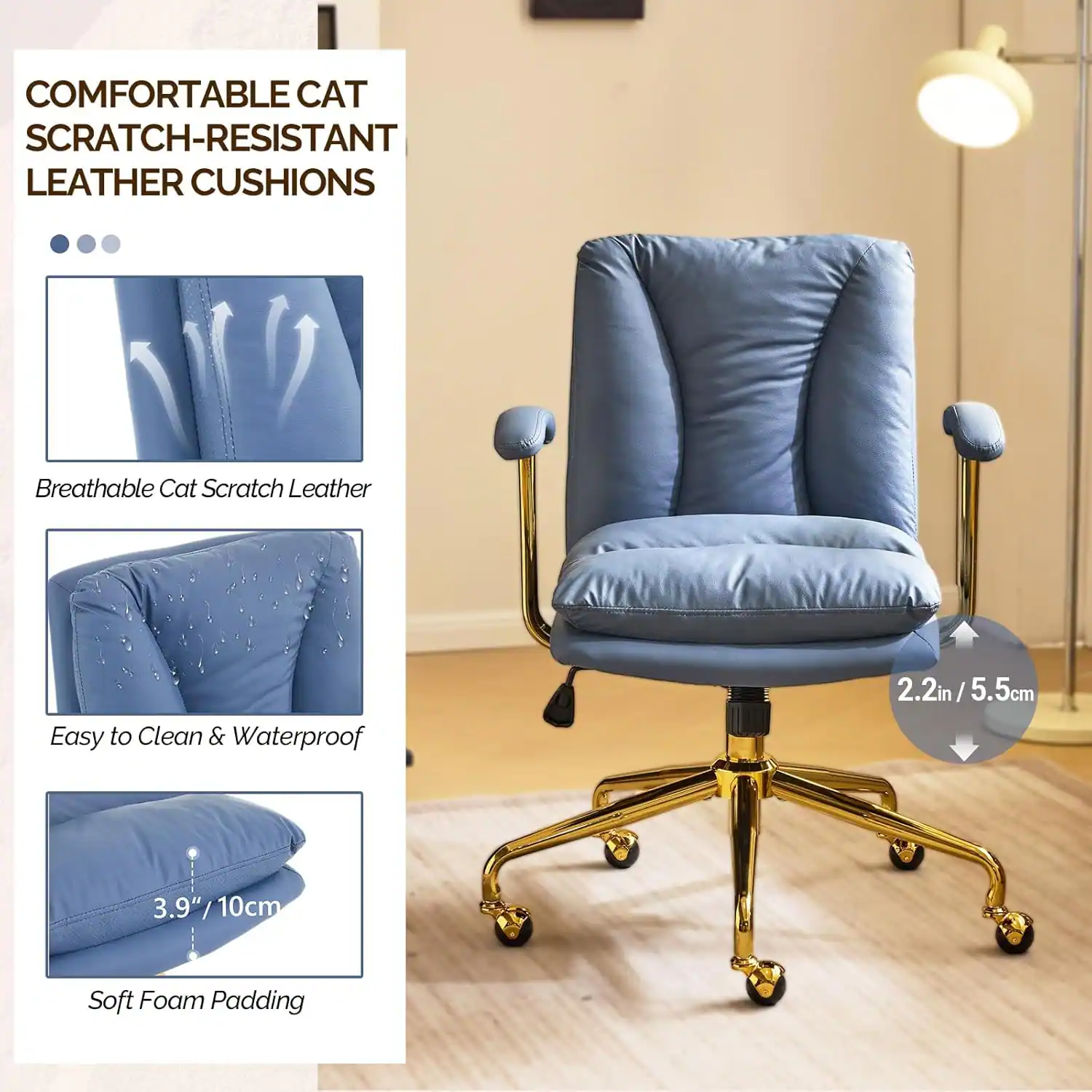 COMFORTABLE CAT SCRATCH-RESISTANT LEATHER CUSHIONS

Breathable Cat Scratch Leather

Easy to Clean & Waterproof

2.2in / 5.5cm

3.9" / 10cm

Soft Foam Padding