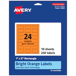 Avery - Printable Rectangle Labels, Bright 1" x 2", 240ct - Orange