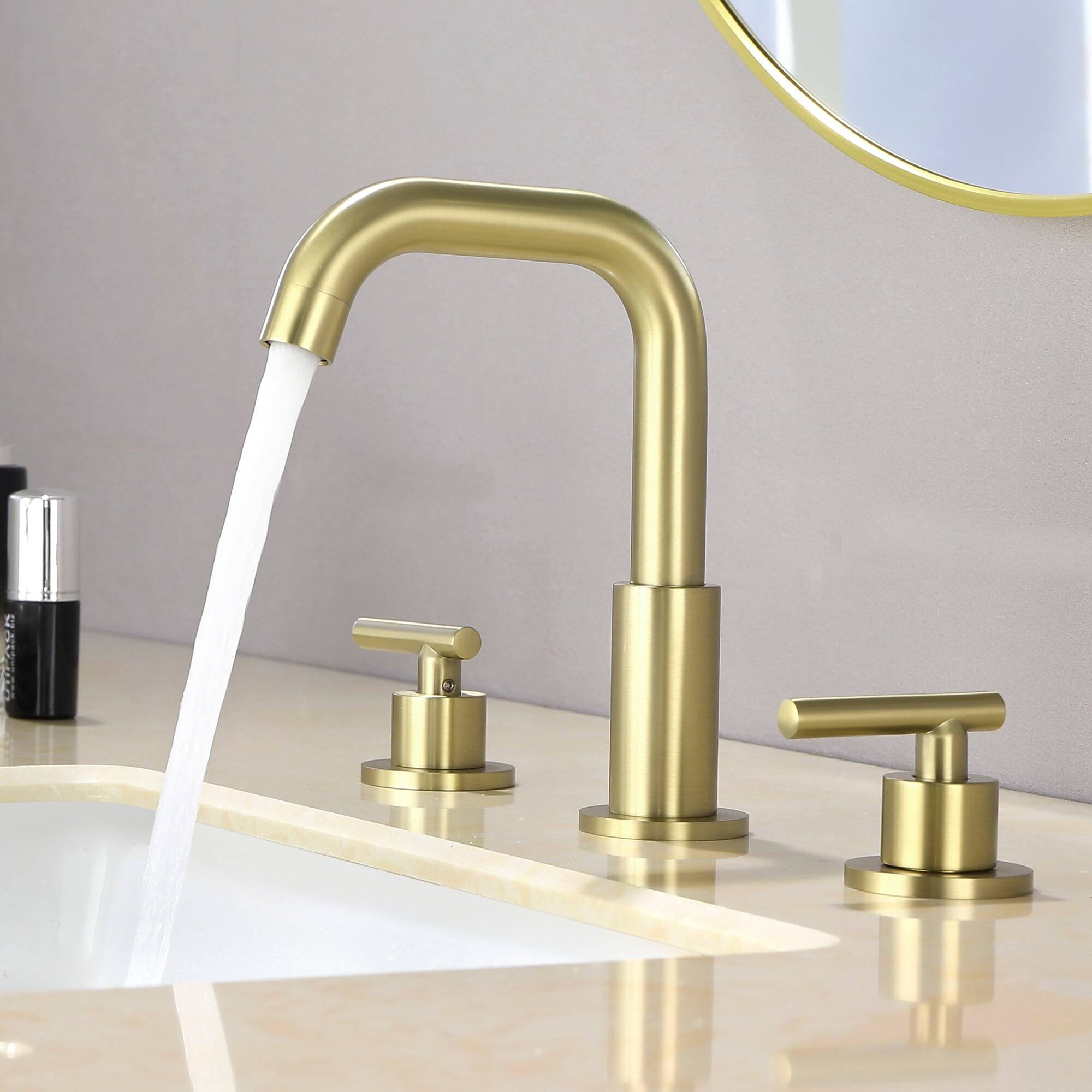 Alt View 9. Boyel Living - 8 in. Widespread 2-Handle Mid-Arc Bathroom Faucet with Valve and cUPC Water Supply Lines - Brushed Gold.