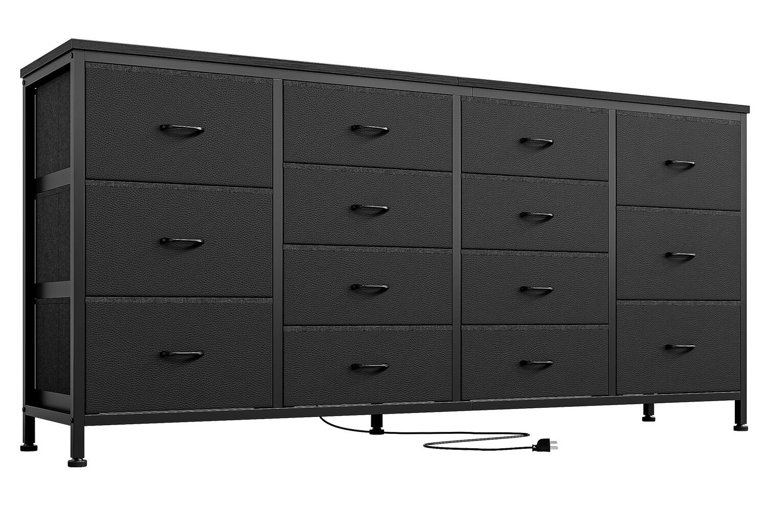 Alt View 3. TROPOW - 14 Drawer Dresser & TV Stand, with Power Outlet for 65 70 75 Inch TV, Long Entertainment Center for Home Room Decor - Black.