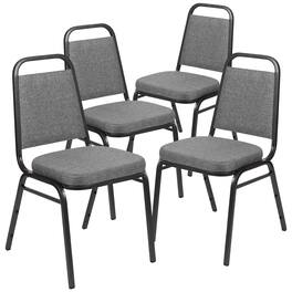 Emma + Oliver - 4 Pack Trapezoidal Back Stacking Banquet Chair - Gray Fabric/Silver Vein Frame
