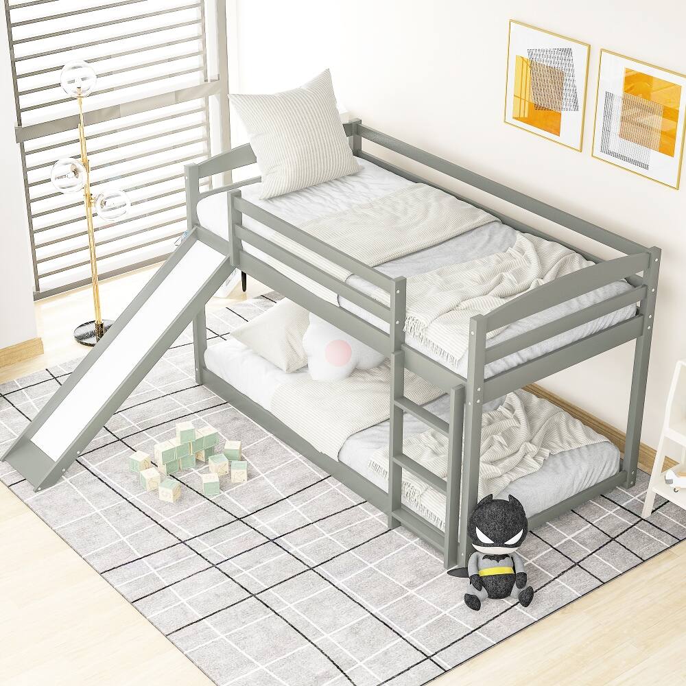 Angle. Loheer - Loheer Twin over Twin Bunk Bed with Slide Gray Wooden Bunk Bed - Gray.
