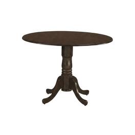 FurniFact - Saddle Brown Drop Leaf Round Table - Espresso