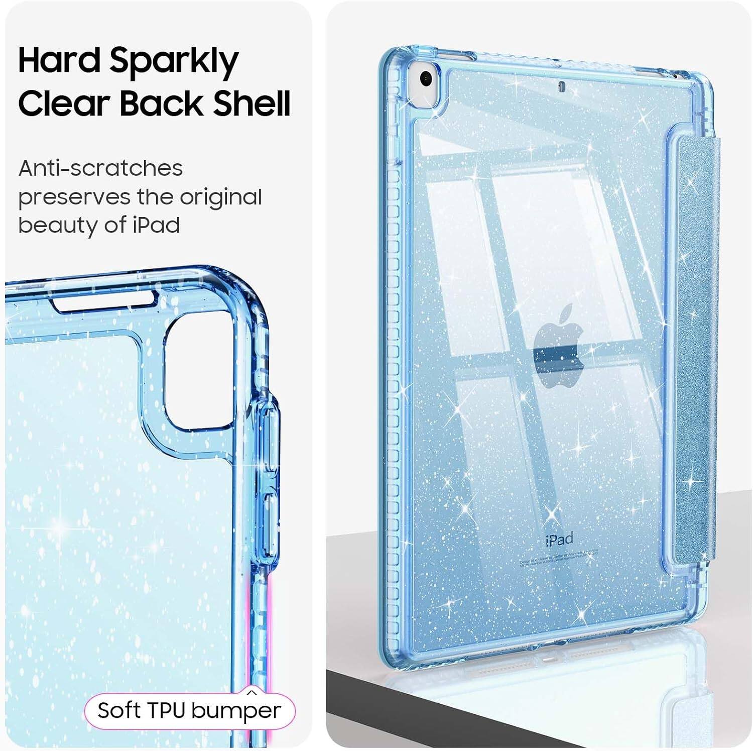 Hard Sparkly Clear Back Shell

Anti-scratches preserves the original beauty of iPad

iPad

Soft TPU bumper