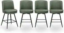 Winado - 26" H Swivel Barstools PU Faux Leather Upholstered Counter Height Bar Stool Chair with Back, Round Seat, Metal Legs - Vintage Green-Set of 4