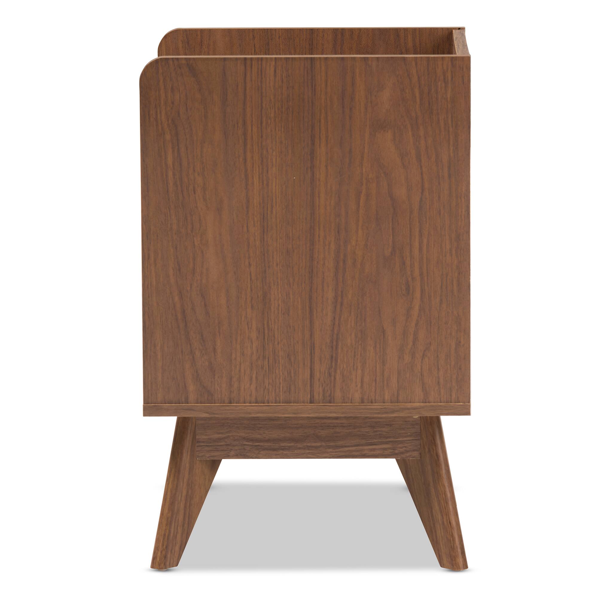 Back. Baxton Studio - Brighton Mid-Century Modern Wood 3-Drawer Storage Nightstand - White/"Walnut" Brown.